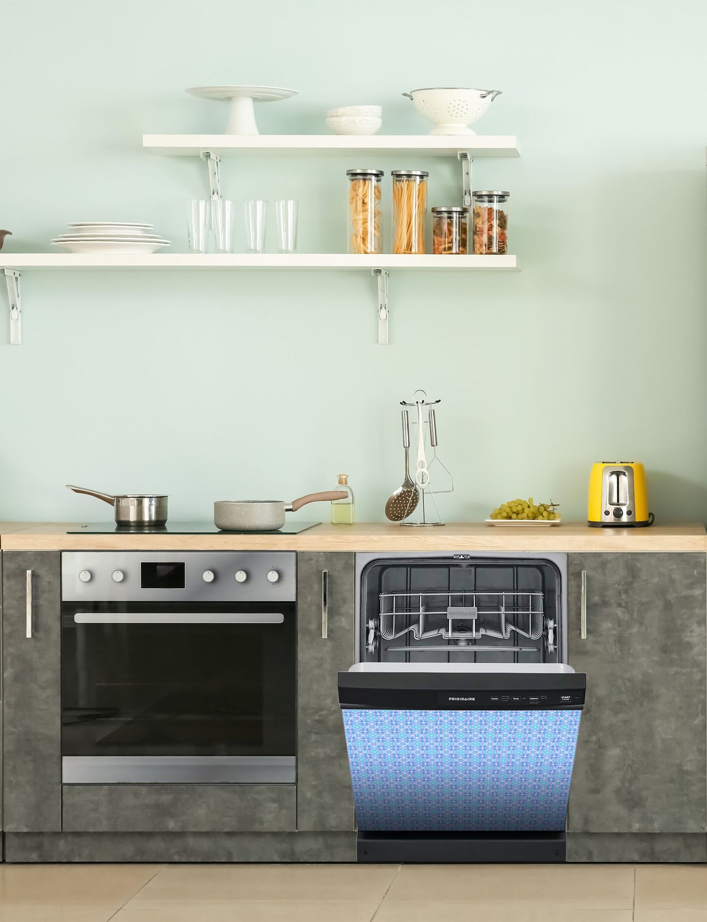 Dishwasher Magnet Cover - Reusable Magnetic Tiles Decal - Pack of 4 Tiles - V067