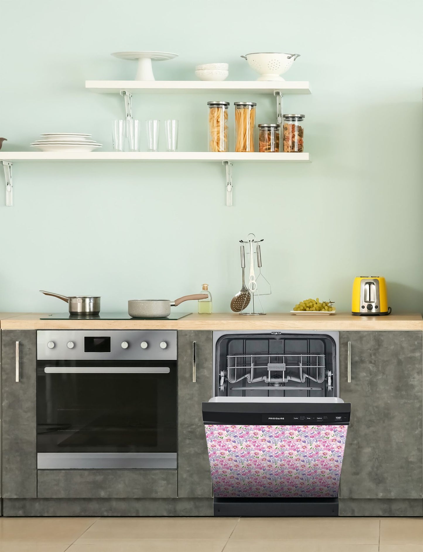 Dishwasher Magnet Cover - Reusable Magnetic Tiles Decal - Pack of 4 Tiles - V064