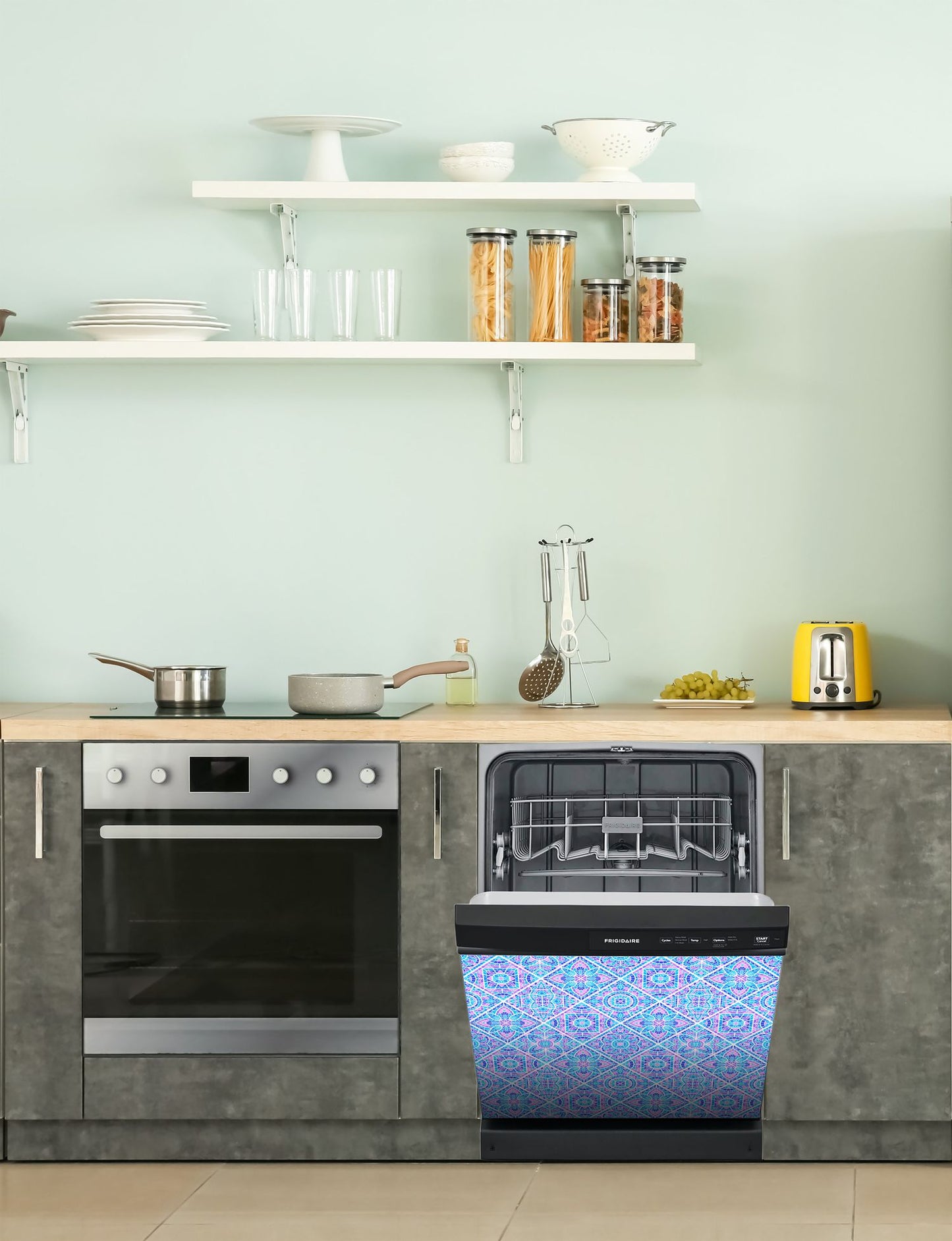 Dishwasher Magnet Cover - Reusable Magnetic Tiles Decal - Pack of 4 Tiles - V066