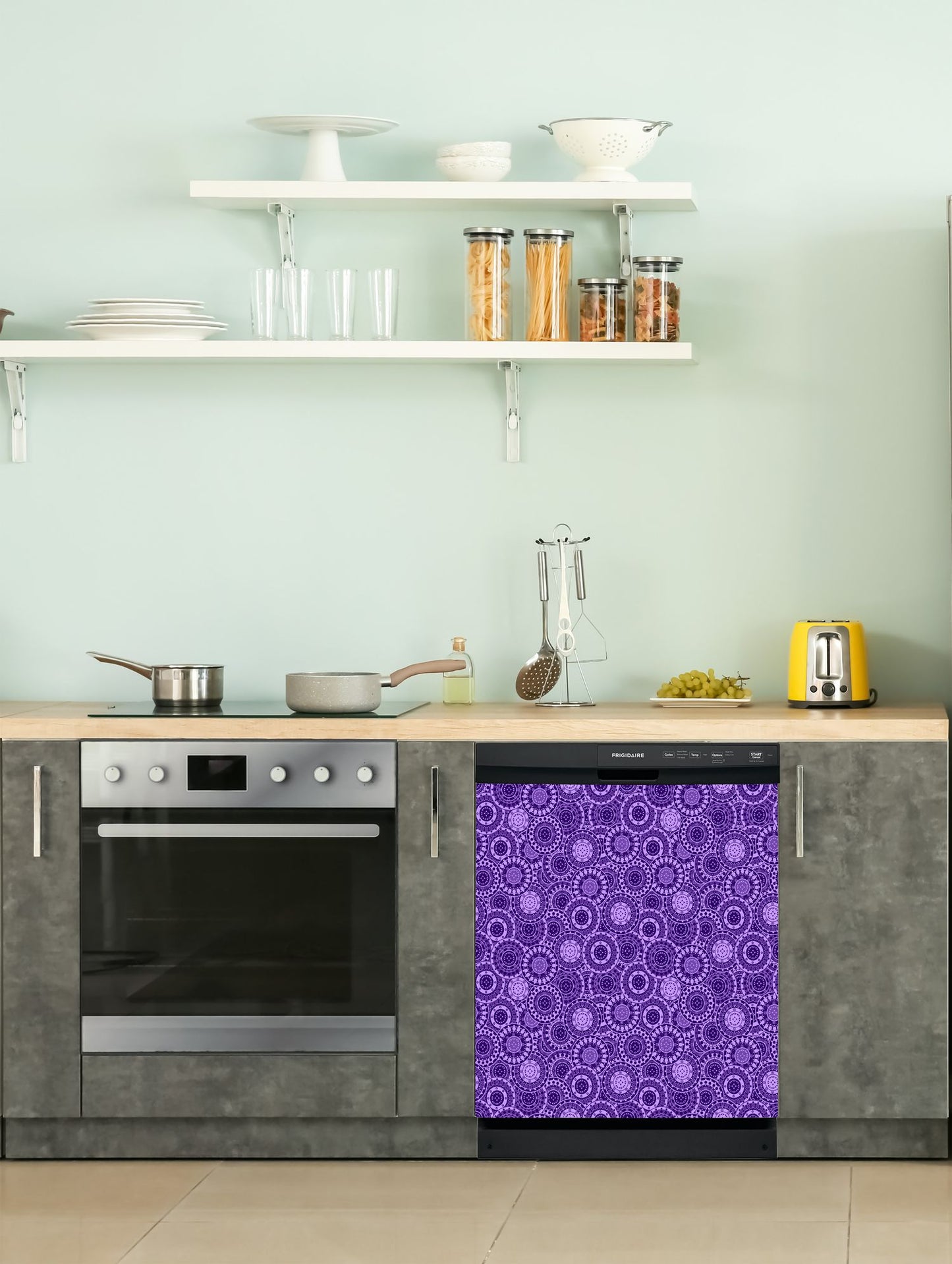Dishwasher Magnet Cover - Reusable Magnetic Tiles Decal - Pack of 4 Tiles - V049