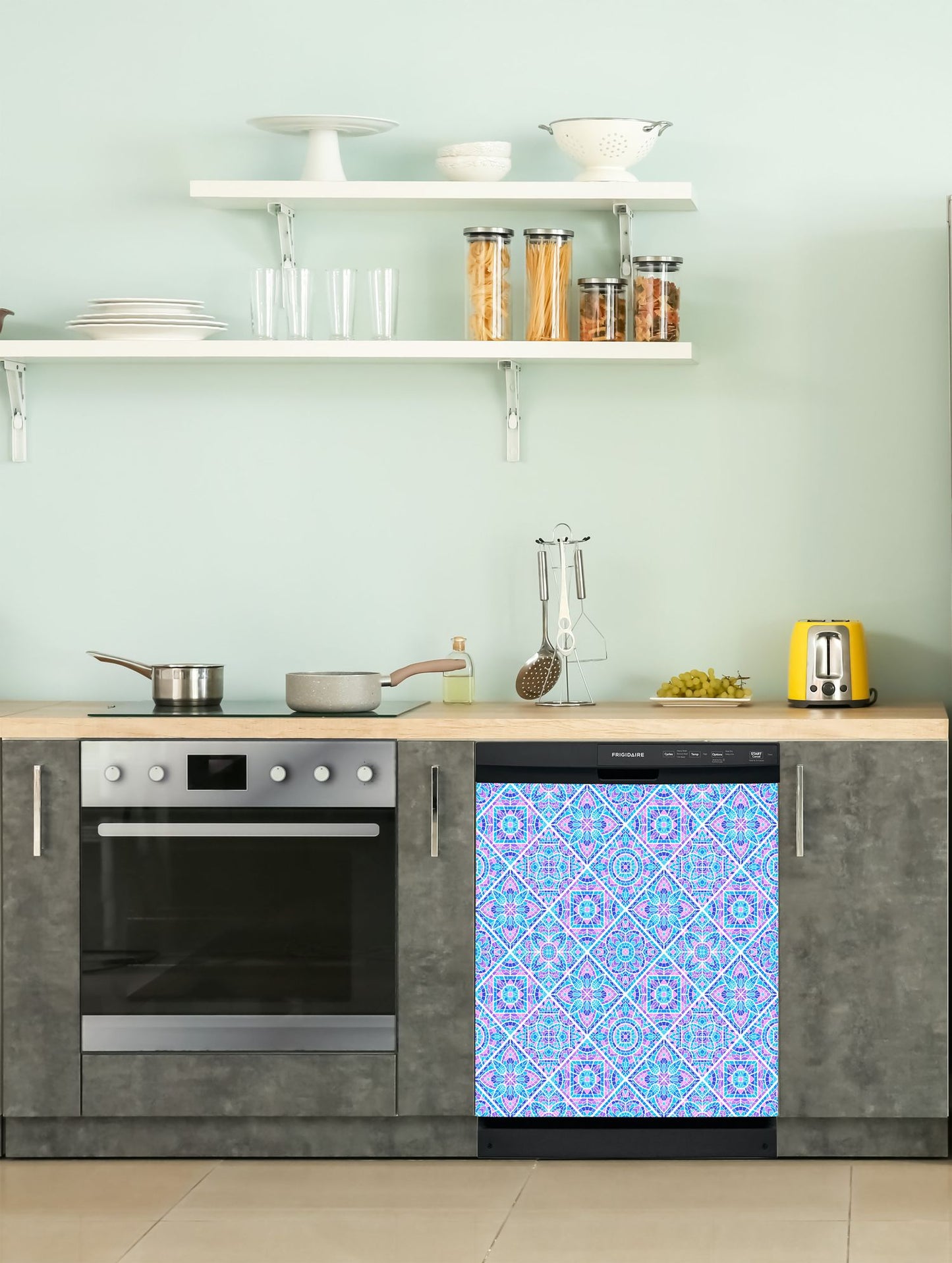 Dishwasher Magnet Cover - Reusable Magnetic Tiles Decal - Pack of 4 Tiles - V066