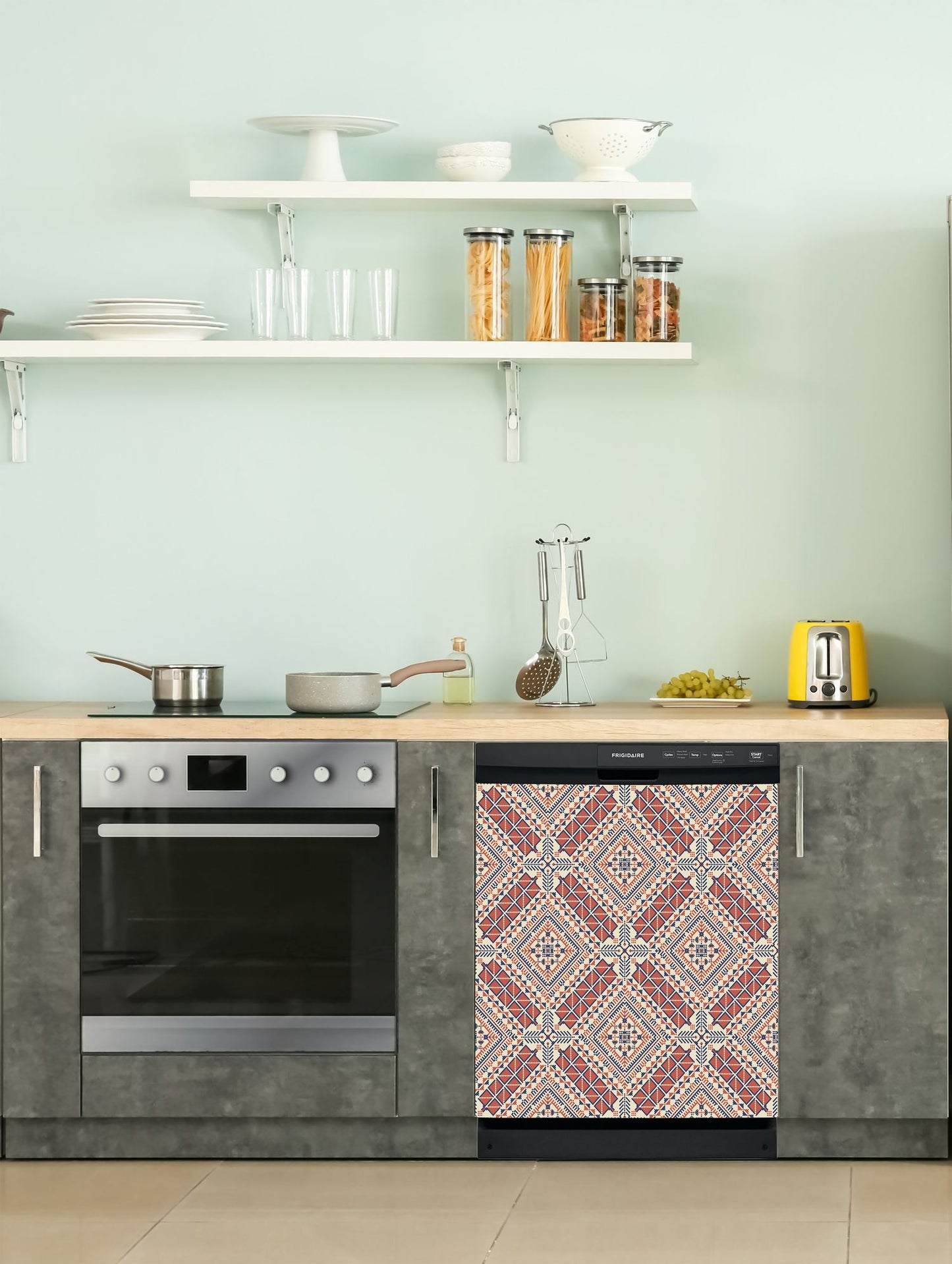 Dishwasher Magnet Cover - Reusable Magnetic Tiles Decal - Pack of 4 Tiles - V071