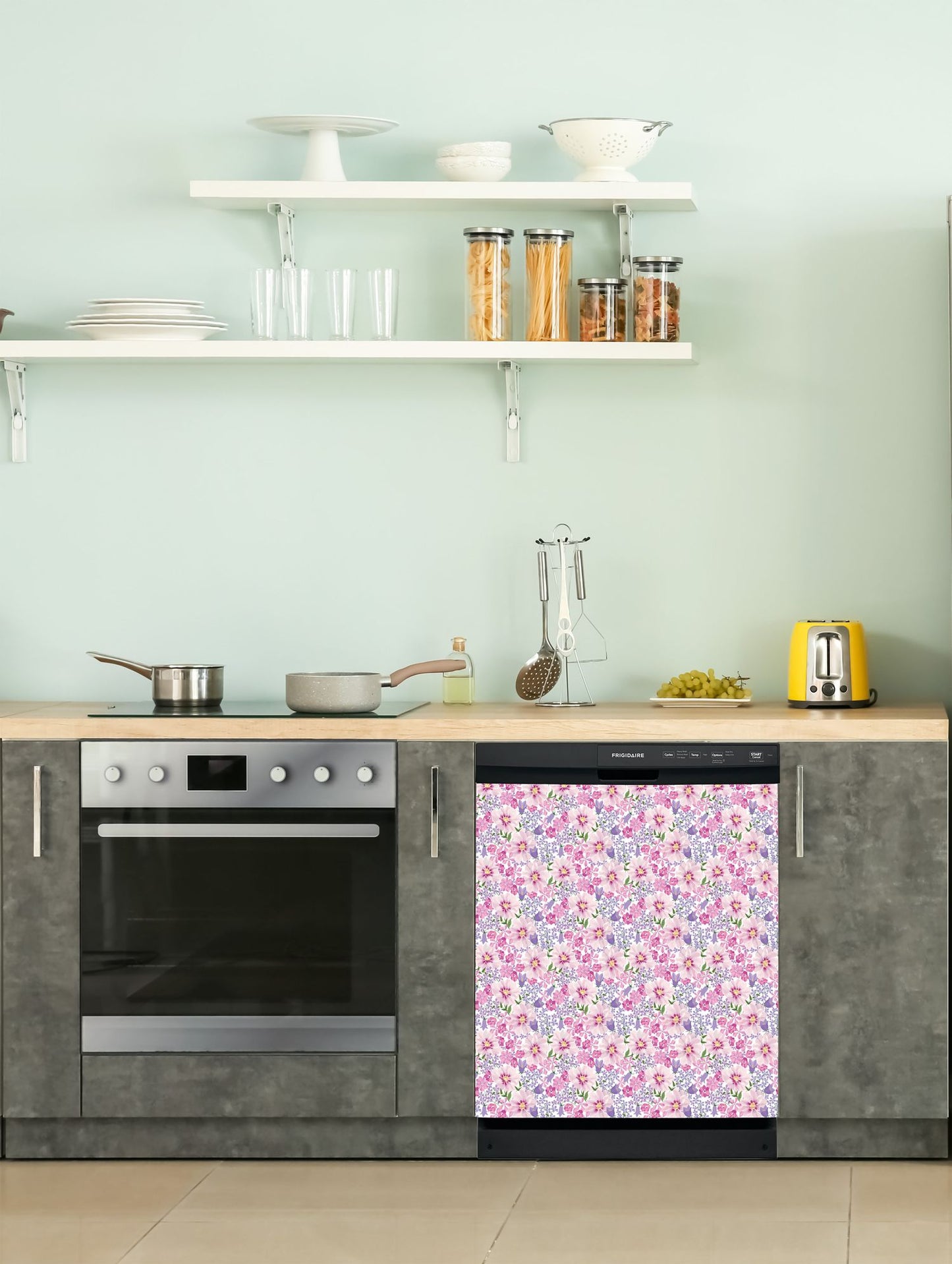 Dishwasher Magnet Cover - Reusable Magnetic Tiles Decal - Pack of 4 Tiles - V064
