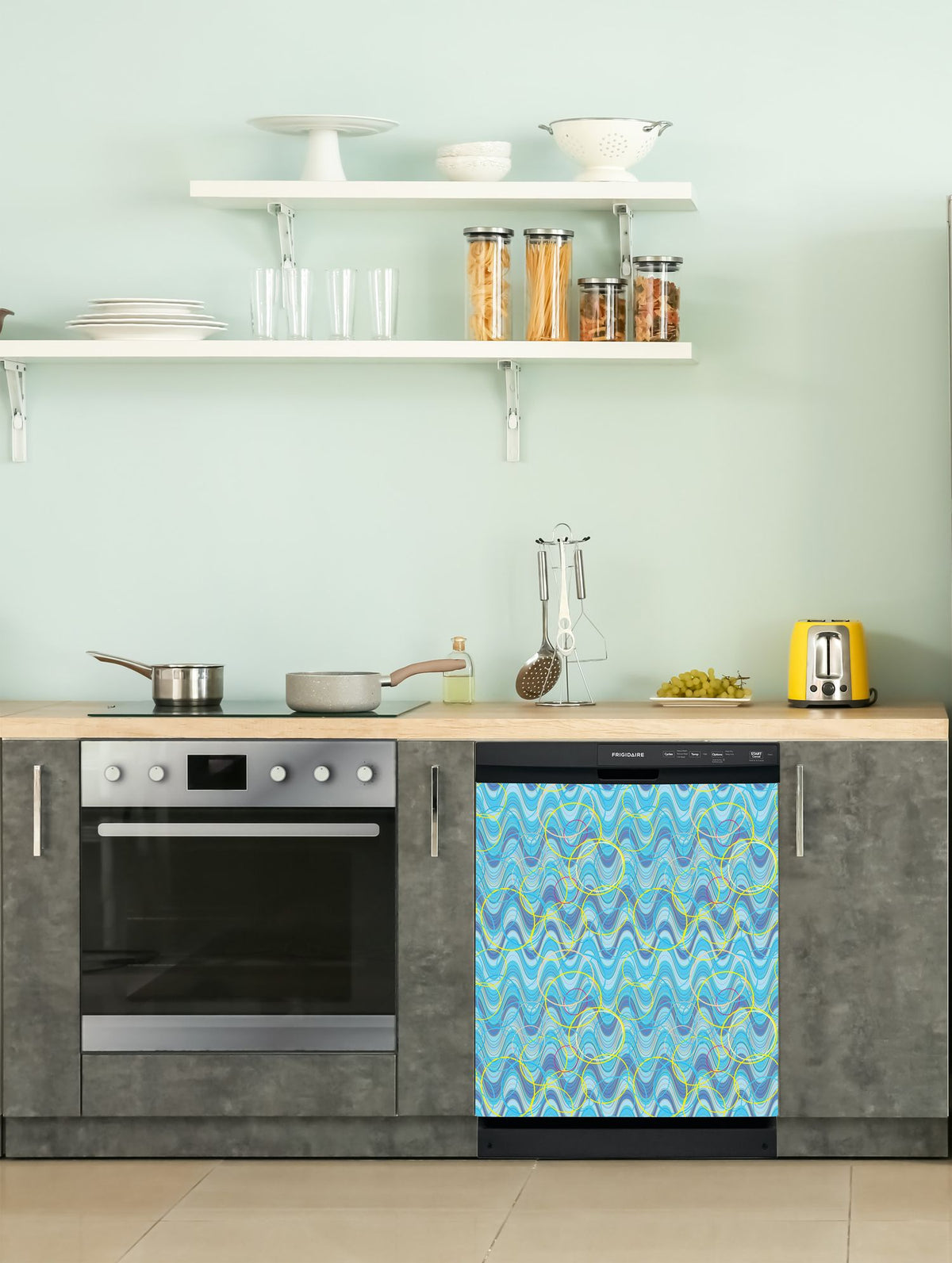 Dishwasher Magnet Cover - Reusable Magnetic Tiles Decal - Pack of 4 Tiles - V055