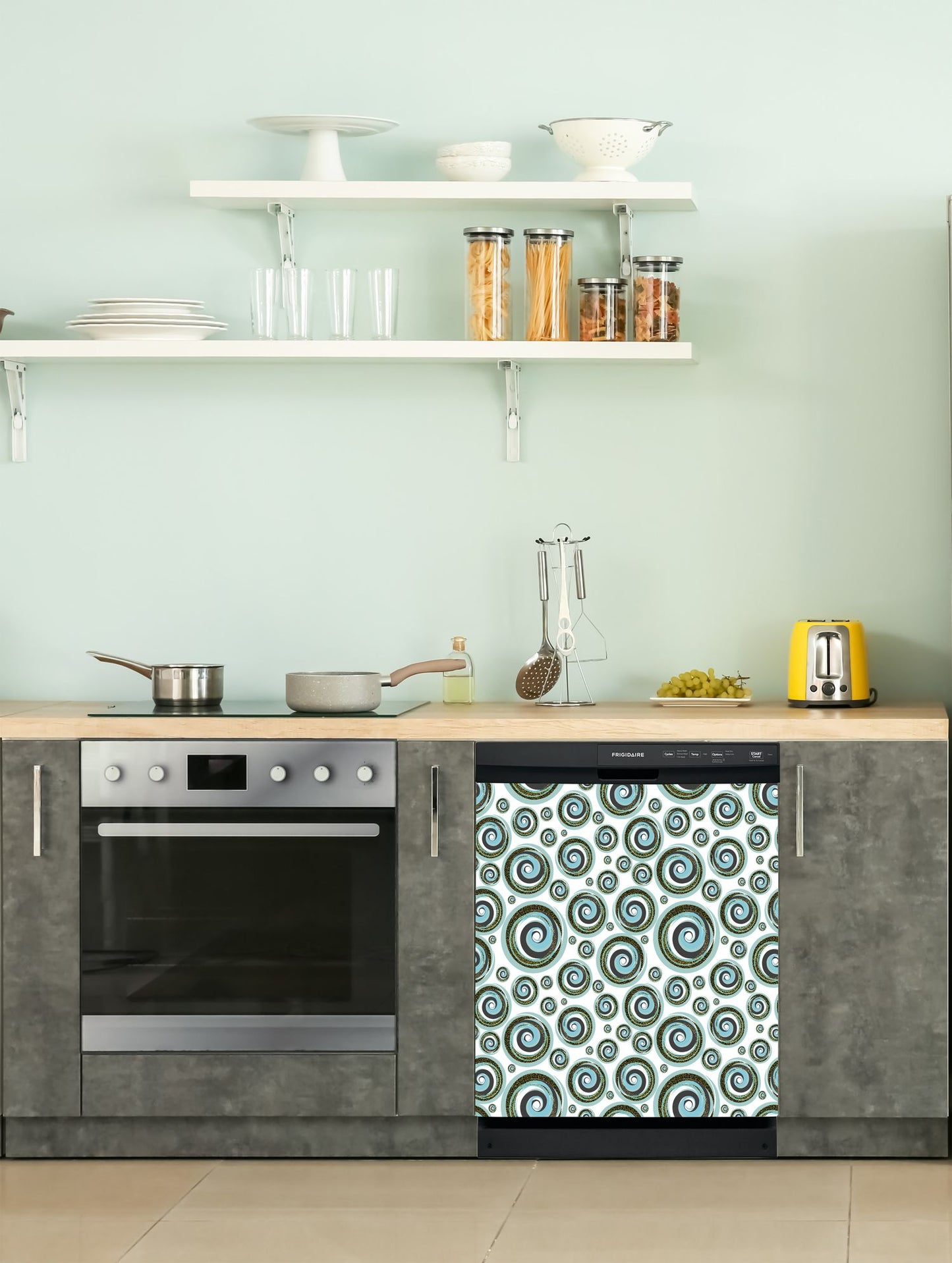 Dishwasher Magnet Cover - Reusable Magnetic Tiles Decal - Pack of 4 Tiles - V051