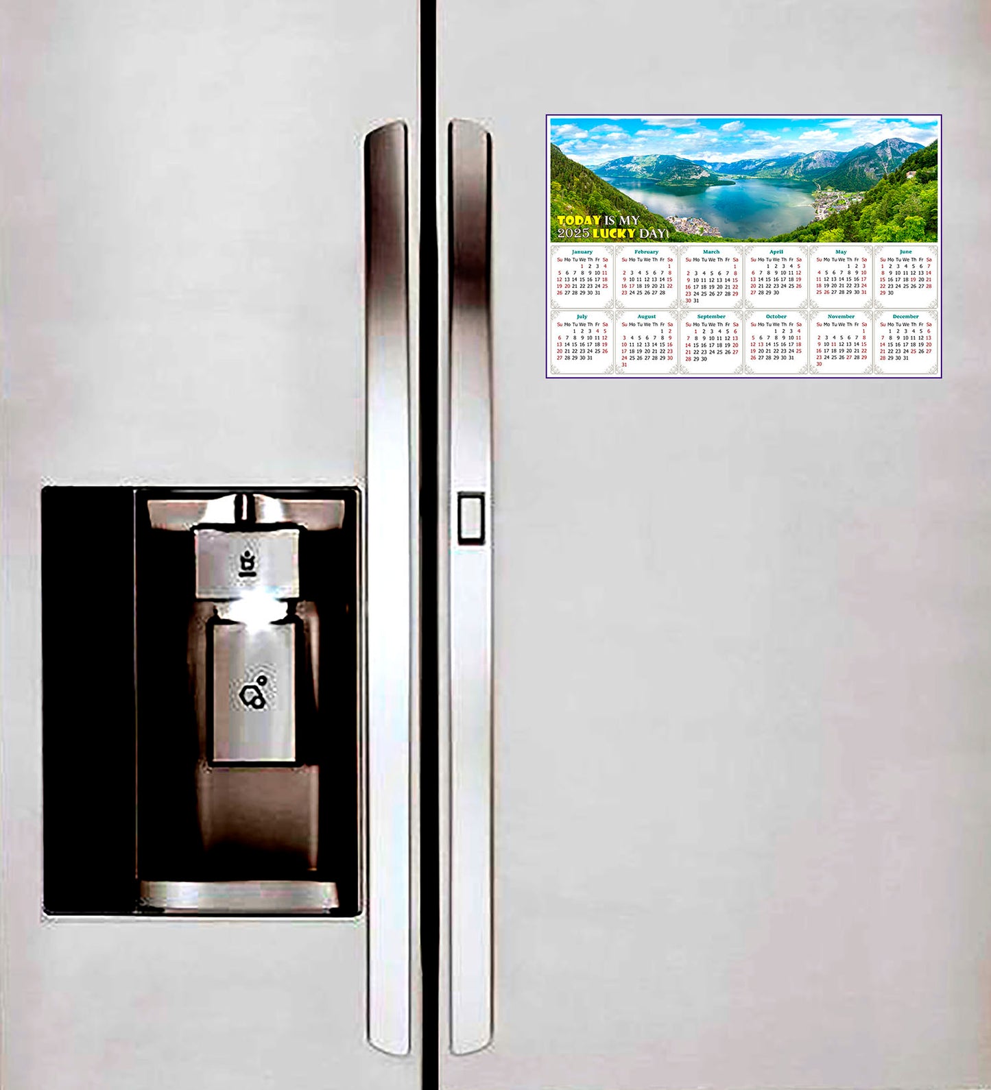 2025 Magnetic Calendar - Calendar Magnets - Today is my Lucky Day (Hallstatt mountain village, Salzkammergut, Austria)