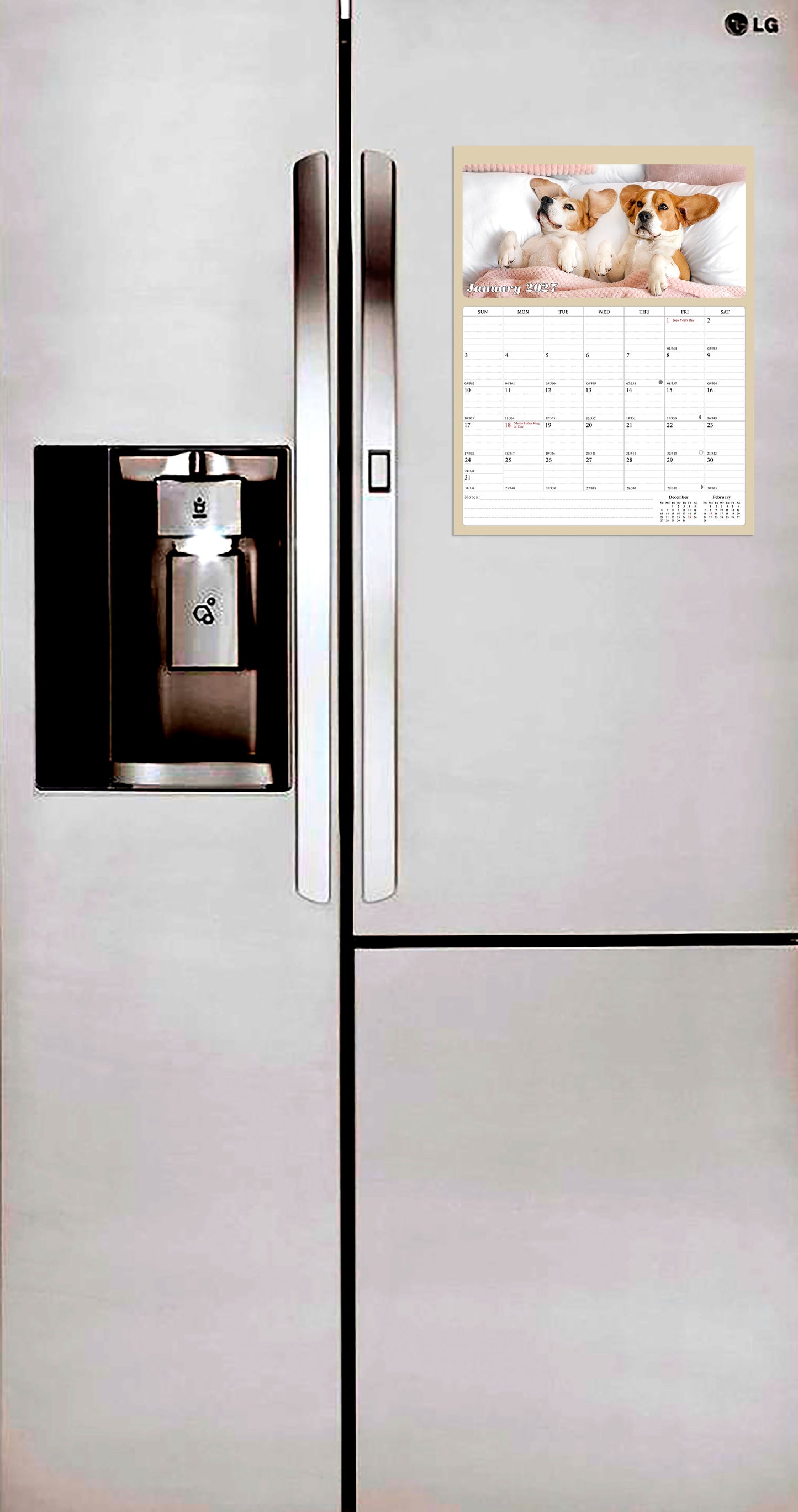 2026 - 2027 Calendar Magnetic Peel & Stick 18 Months 8.5" x 11" Dogs