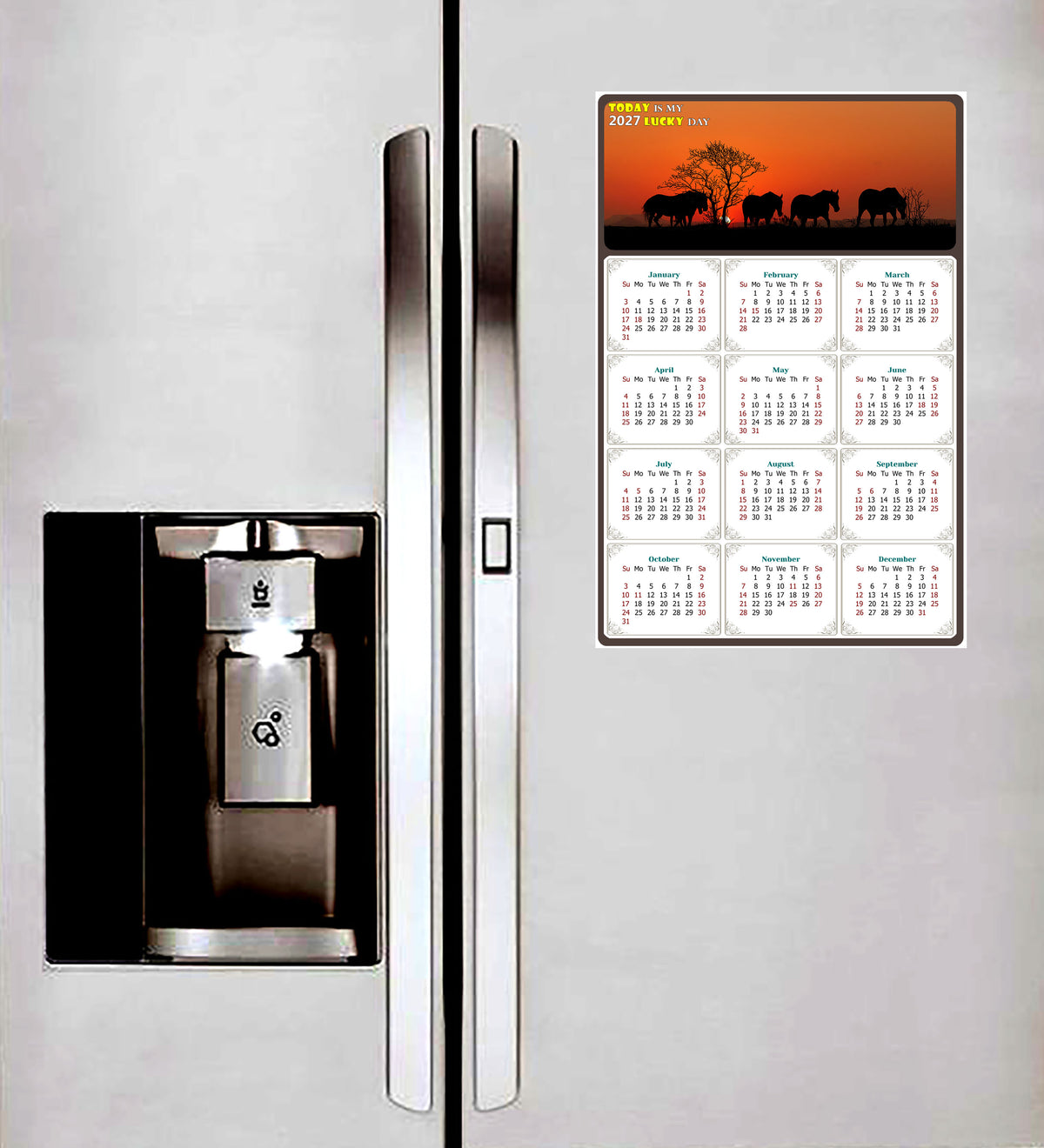 2027 Peel & Stick Calendar - Today is my Lucky Day Removable - Horses 011 (9"x 6")