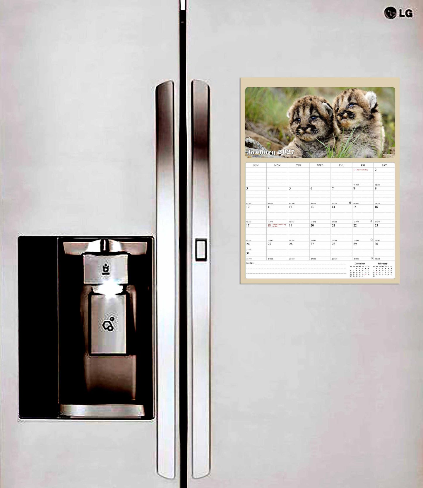 2027 Calendar Magnetic Peel & Stick 12 Months 8.5" x 11" Baby Animals