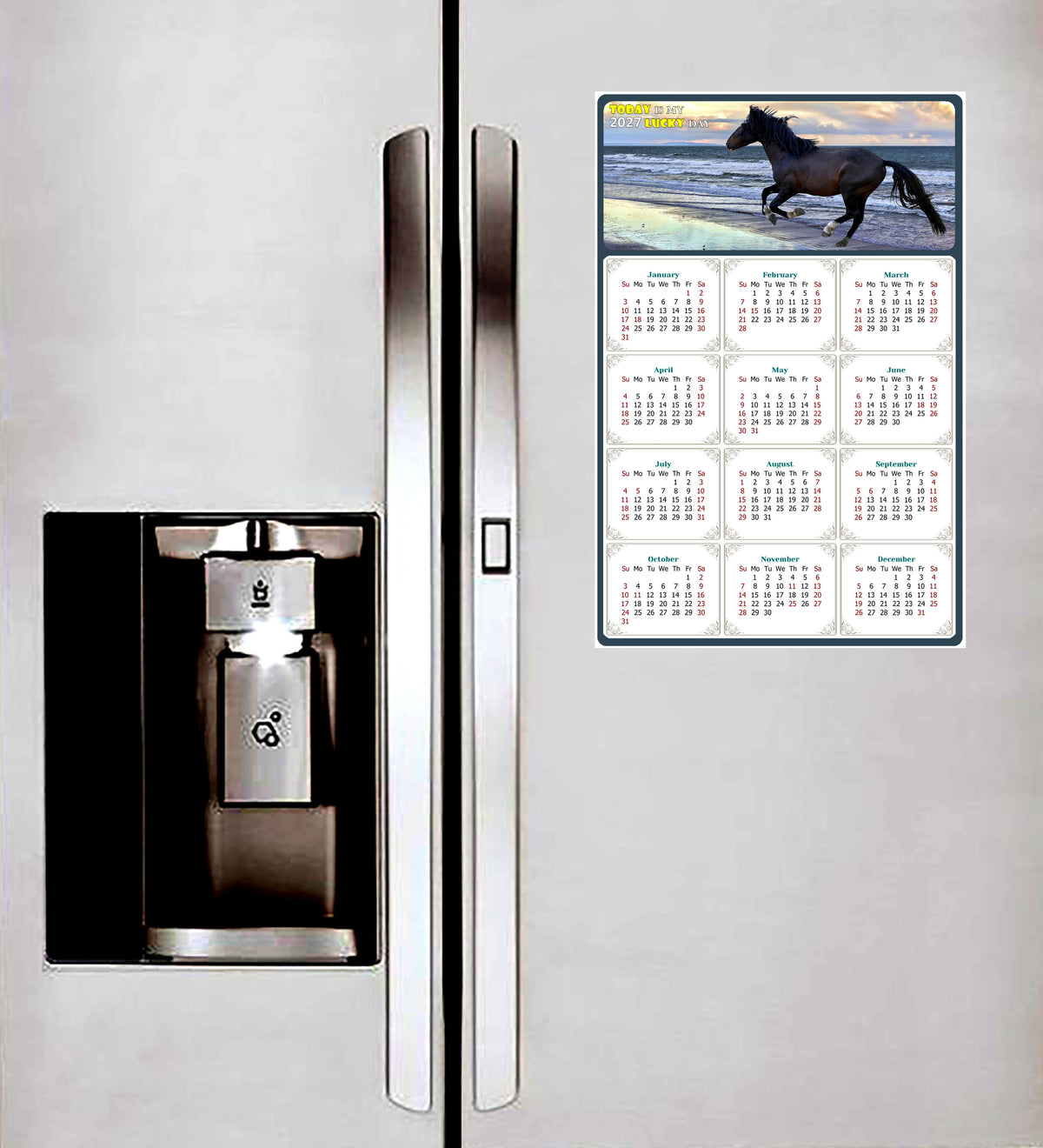 2027 Peel & Stick Calendar - Today is my Lucky Day Removable - Horses 015 (9"x 6")