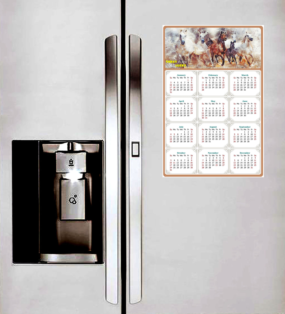 2027 Peel & Stick Calendar - Today is my Lucky Day Removable - Horses 09 (9"x 6")