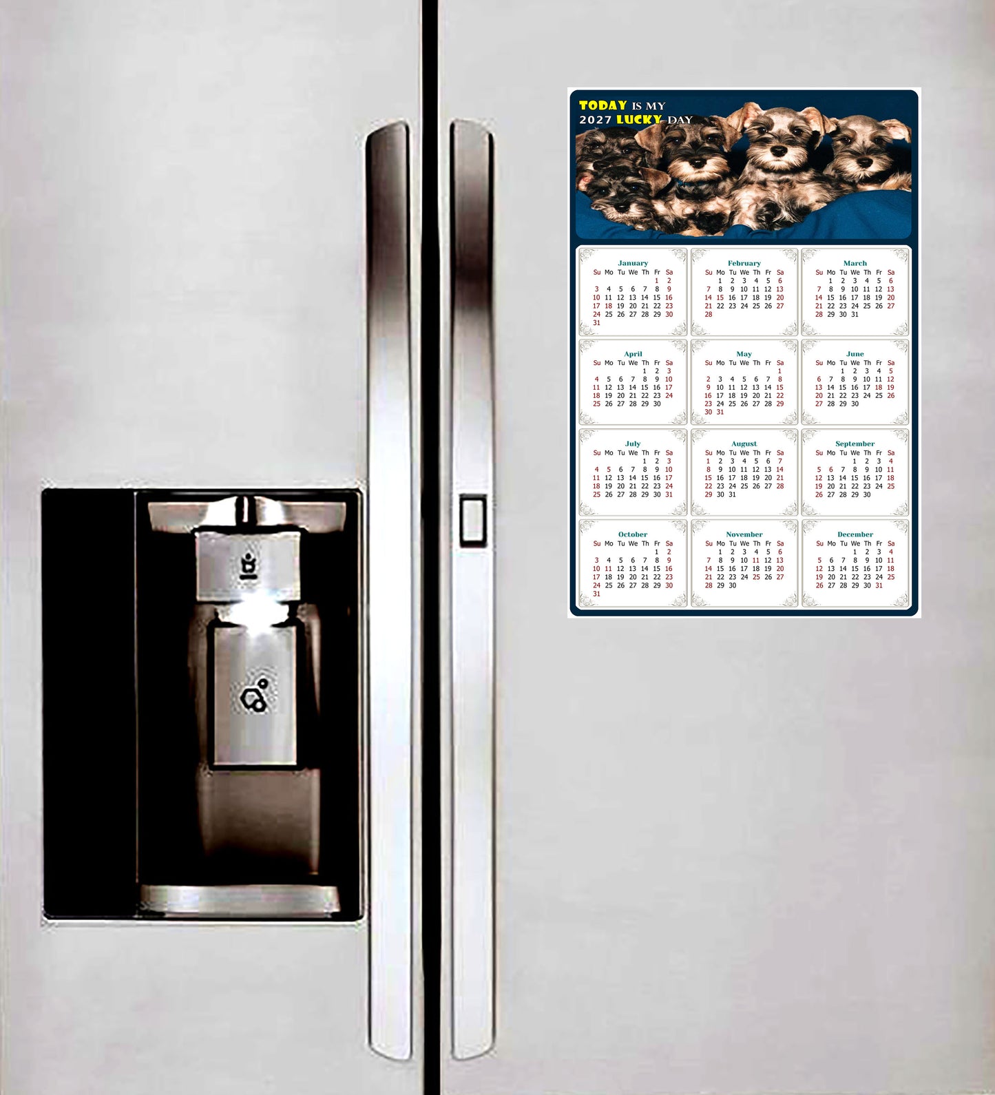 2027 Magnetic Calendar - Today is My Lucky Day (Fade, Tear, and Water Resistant)- Dogs Themed 08