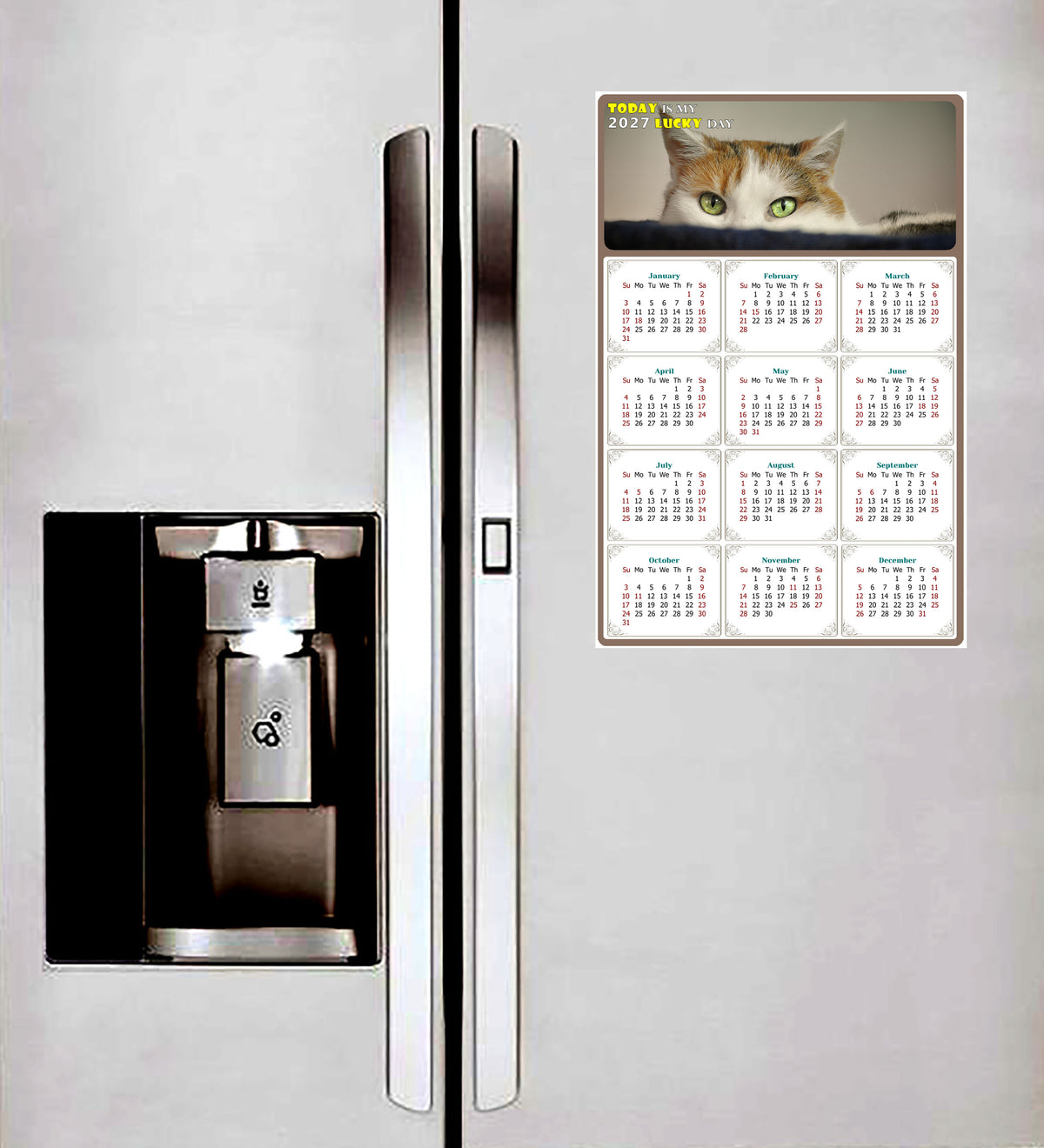 2027 Peel & Stick Calendar - Today is my Lucky Day Removable - Cat 012 (9"x 6")