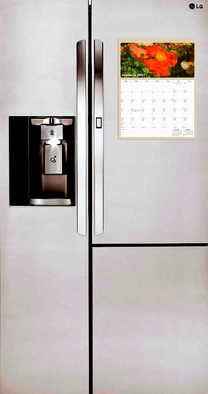 2027 Calendar Magnetic Peel & Stick 12 Months 8.5" x 11" Flowers