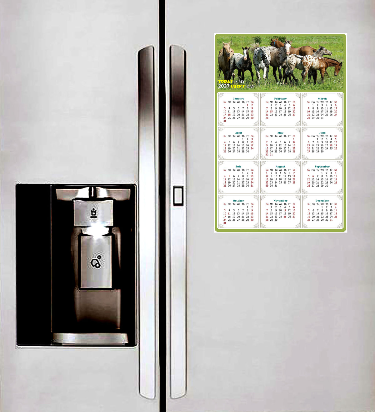 2027 Peel & Stick Calendar - Today is my Lucky Day Removable - Horses 02 (12"x 8")