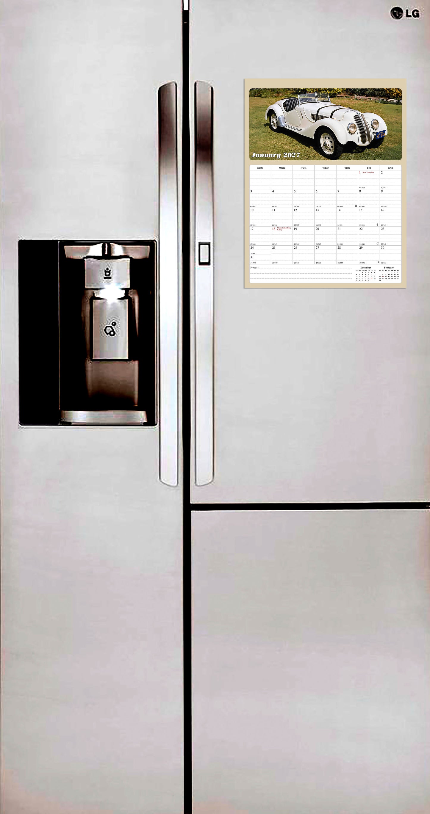 2026 - 2027 Calendar Magnetic Peel & Stick 18 Months 8.5" x 11" Classic Cars
