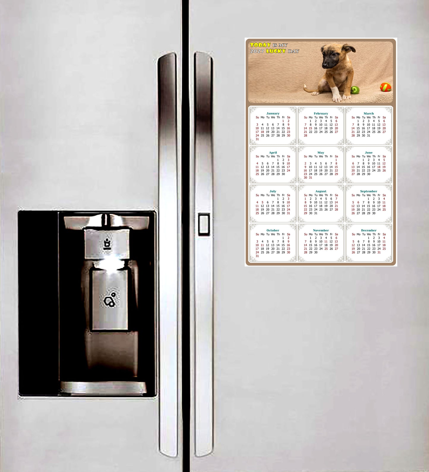 2027 Magnetic Calendar - Today is My Lucky Day (Fade, Tear, and Water Resistant)- Dogs Themed 021