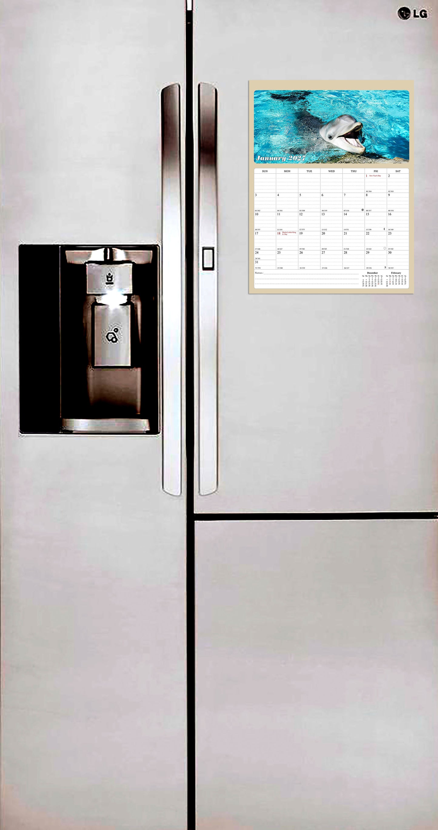2027 Calendar Magnetic Peel & Stick 12 Months 8.5" x 11" Dolphins