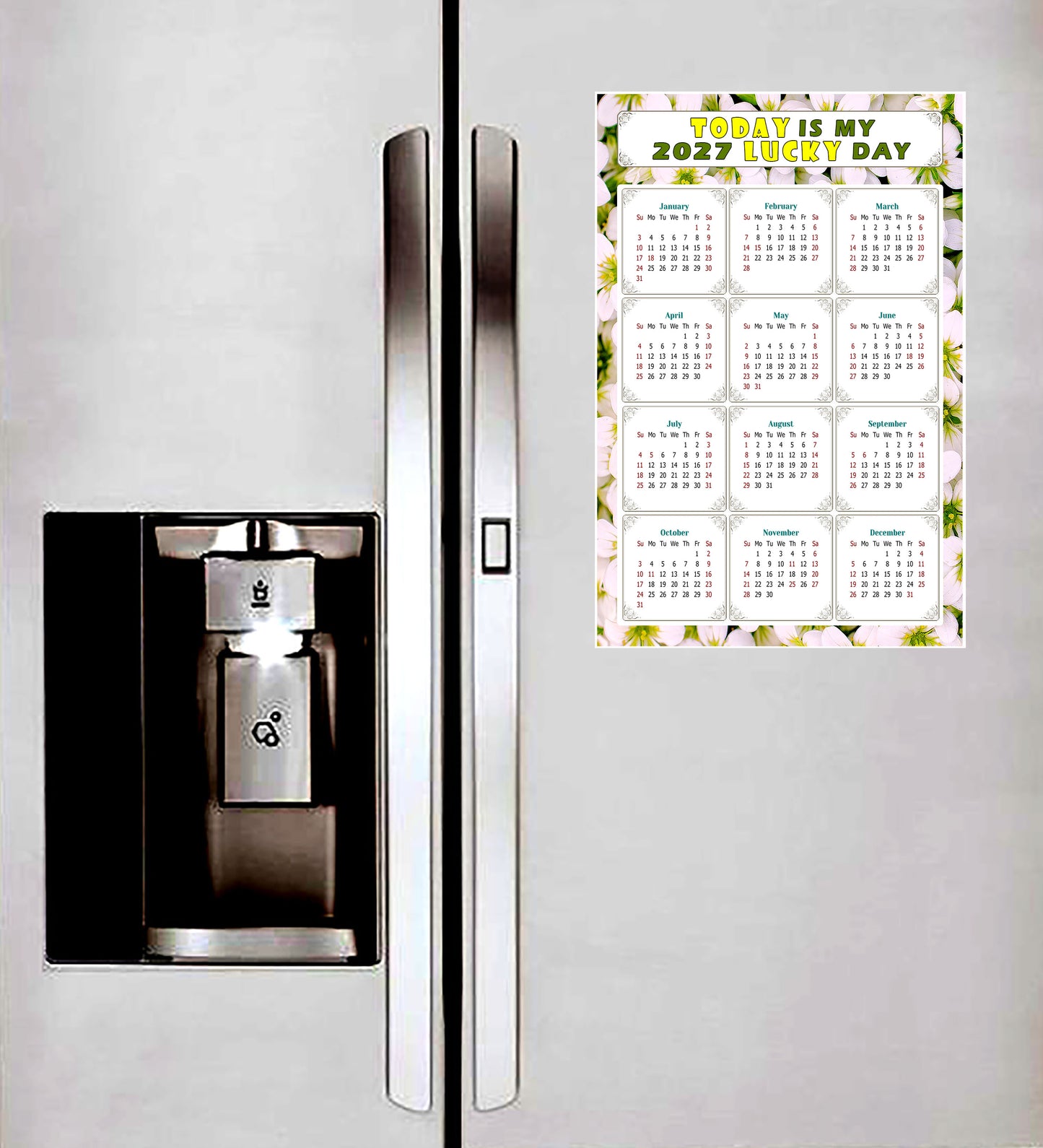 2027 Magnetic Calendar - Calendar Magnets - Today is my Lucky Day - (Fade, Tear, and Water Resistant) - Themed 029