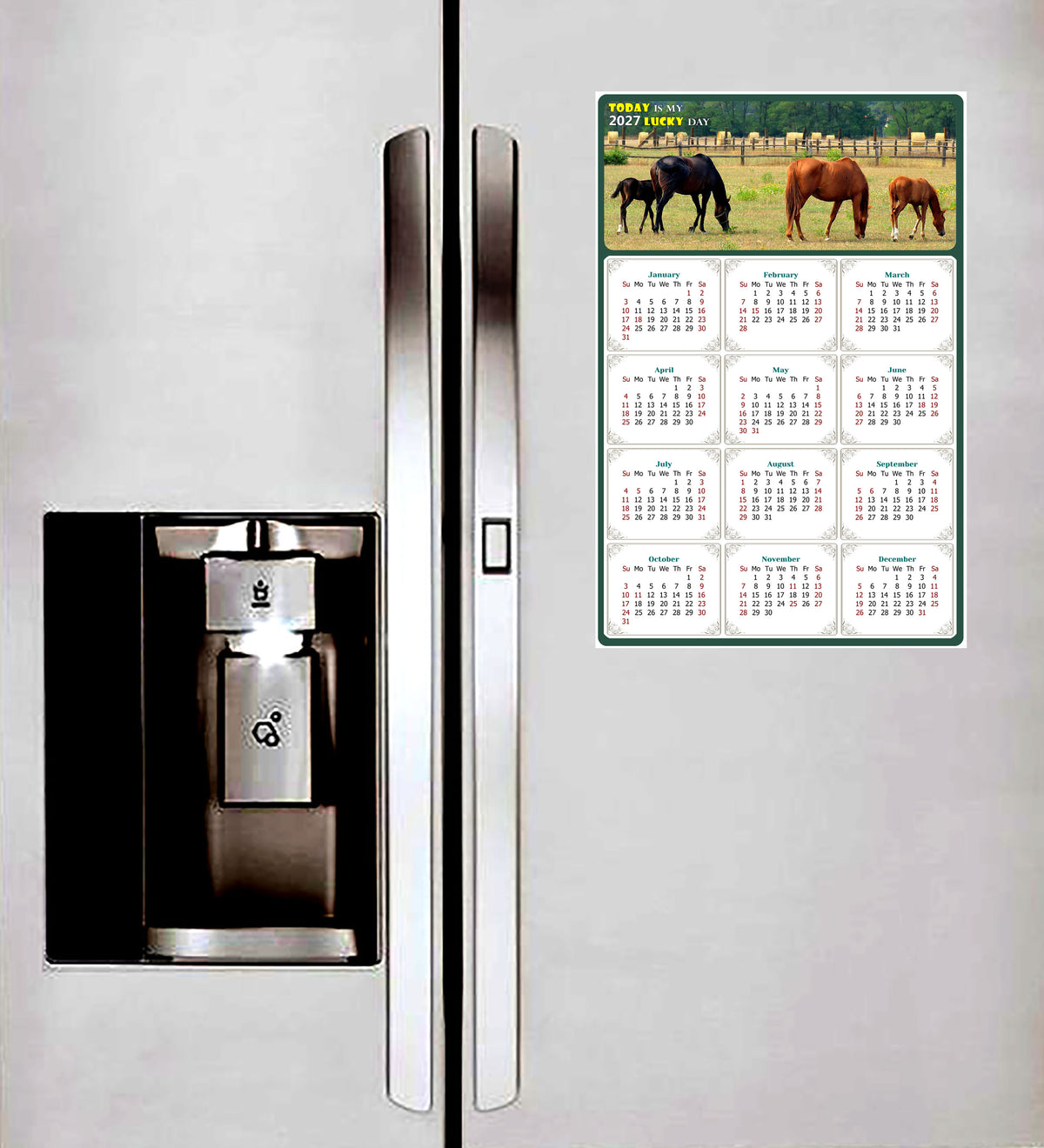 2027 Peel & Stick Calendar - Today is my Lucky Day Removable - Horses 010 (12"x 8")