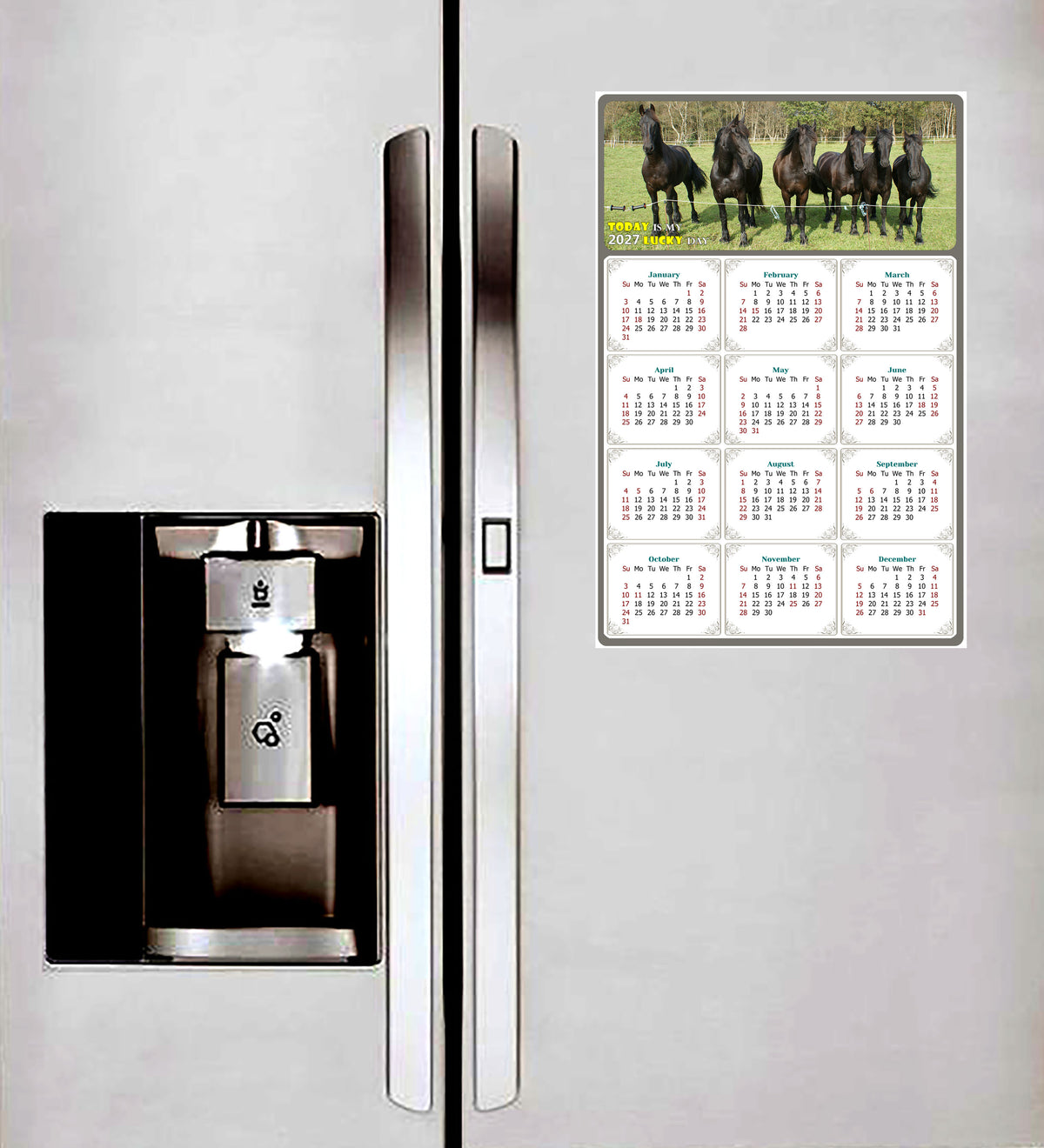 2027 Peel & Stick Calendar - Today is my Lucky Day Removable - Horses 06 (9"x 6")