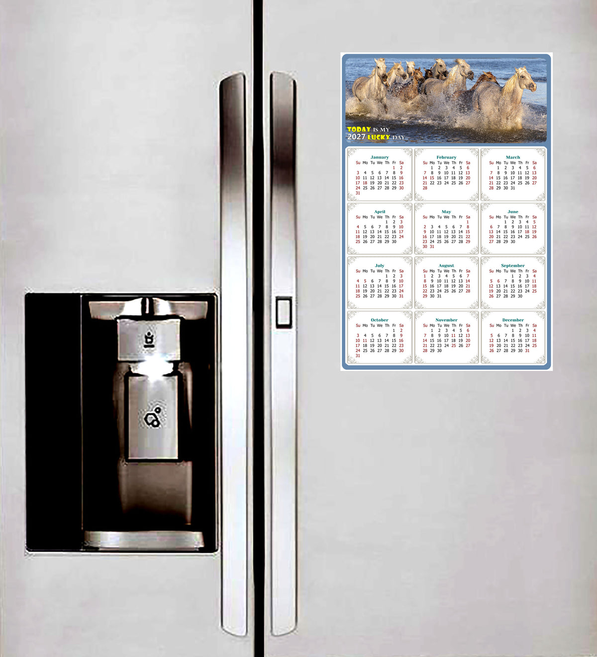 2027 Peel & Stick Calendar - Today is my Lucky Day Removable - Horses 08 (9"x 6")