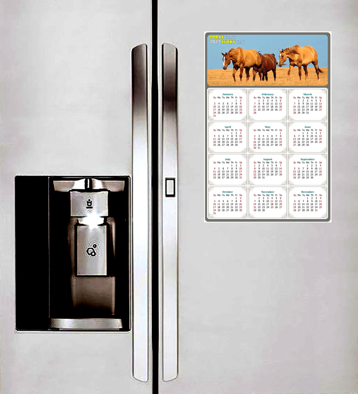 2027 Peel & Stick Calendar - Today is my Lucky Day Removable - Horses 017 (12"x 8")