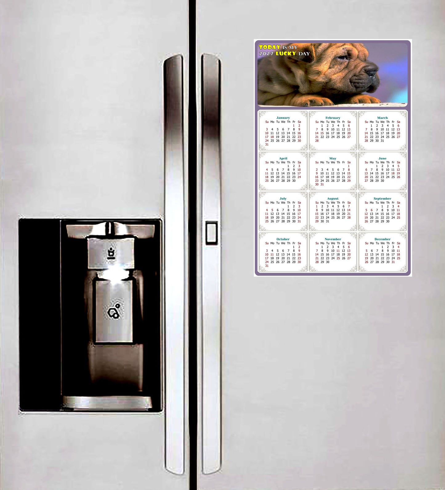 2027 Magnetic Calendar - Today is My Lucky Day (Fade, Tear, and Water Resistant)- Dogs Themed 012