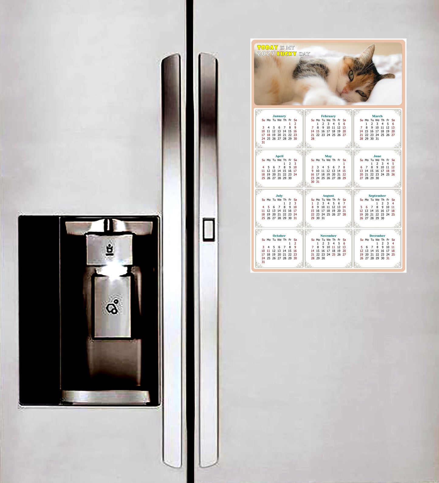 2027 Magnetic Calendar - Today is My Lucky Day (Fade, Tear, and Water Resistant)- Cat Themed 04