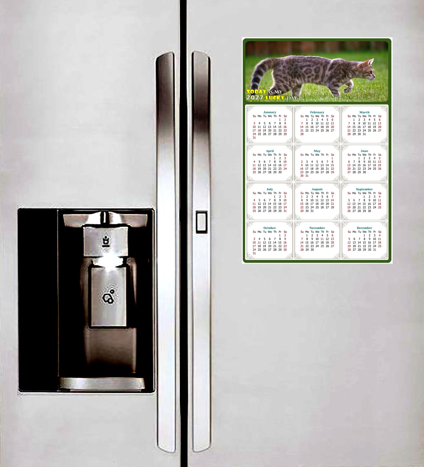 2027 Magnetic Calendar - Today is My Lucky Day (Fade, Tear, and Water Resistant)- Cat Themed 09