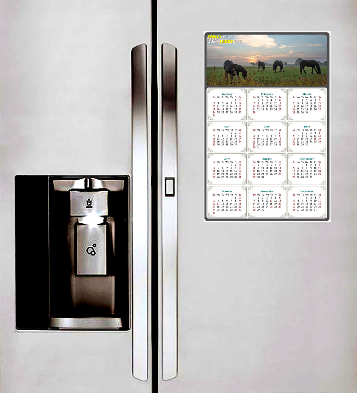 2027 Peel & Stick Calendar - Today is my Lucky Day Removable - Horses 04 (12"x 8")
