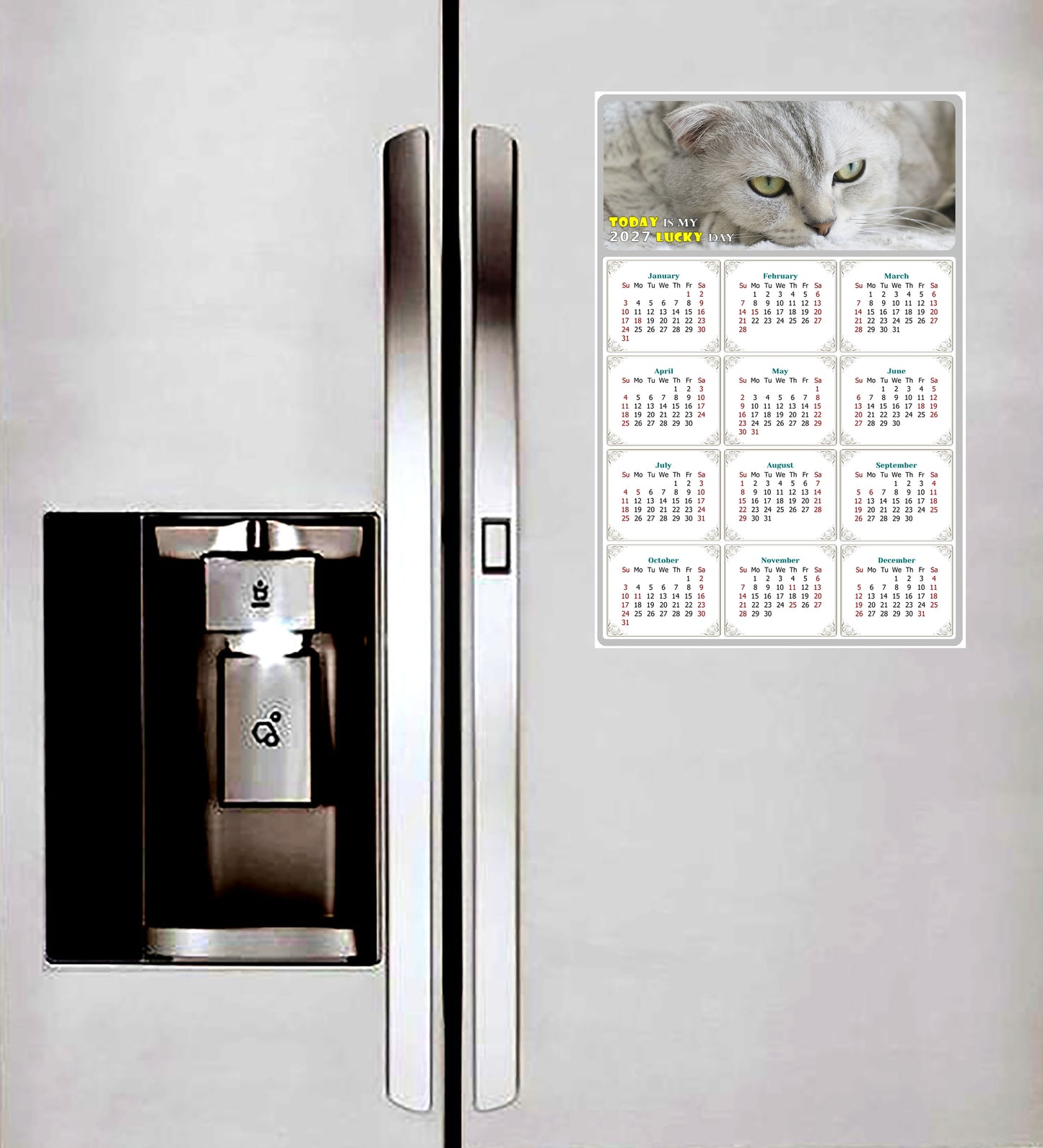 2027 Peel & Stick Calendar - Today is my Lucky Day Removable - Cat 01 (9"x 6")