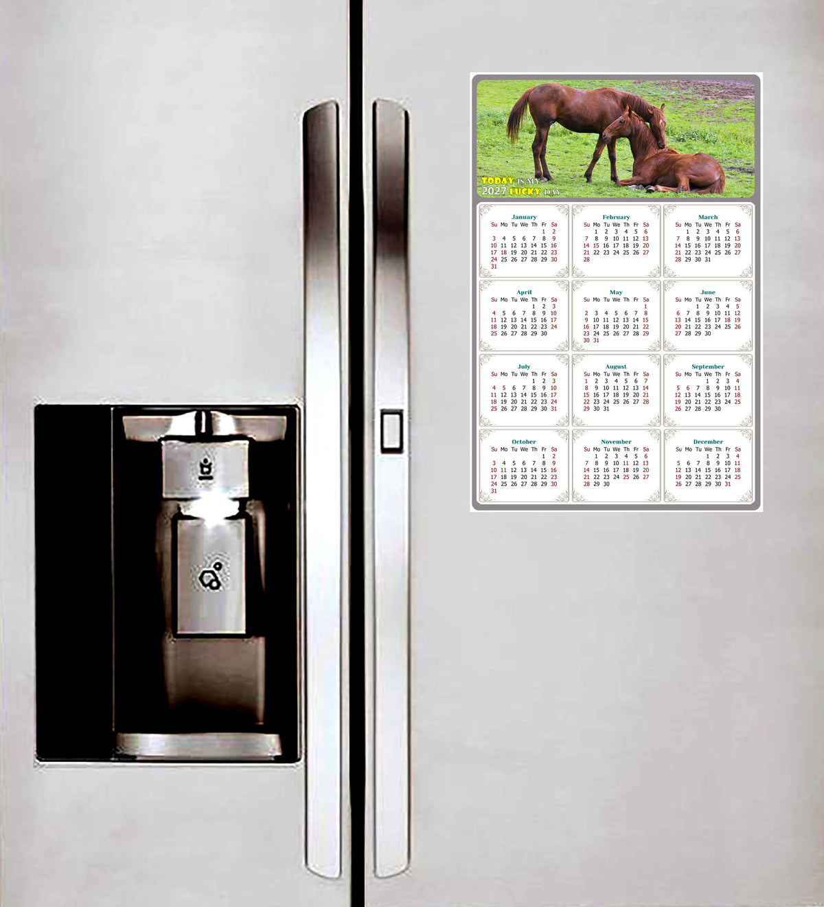 2027 Magnetic Calendar - Calendar Magnets - Today is my Lucky Day - (Fade, Tear, and Water Resistant) - Horses Themed 019