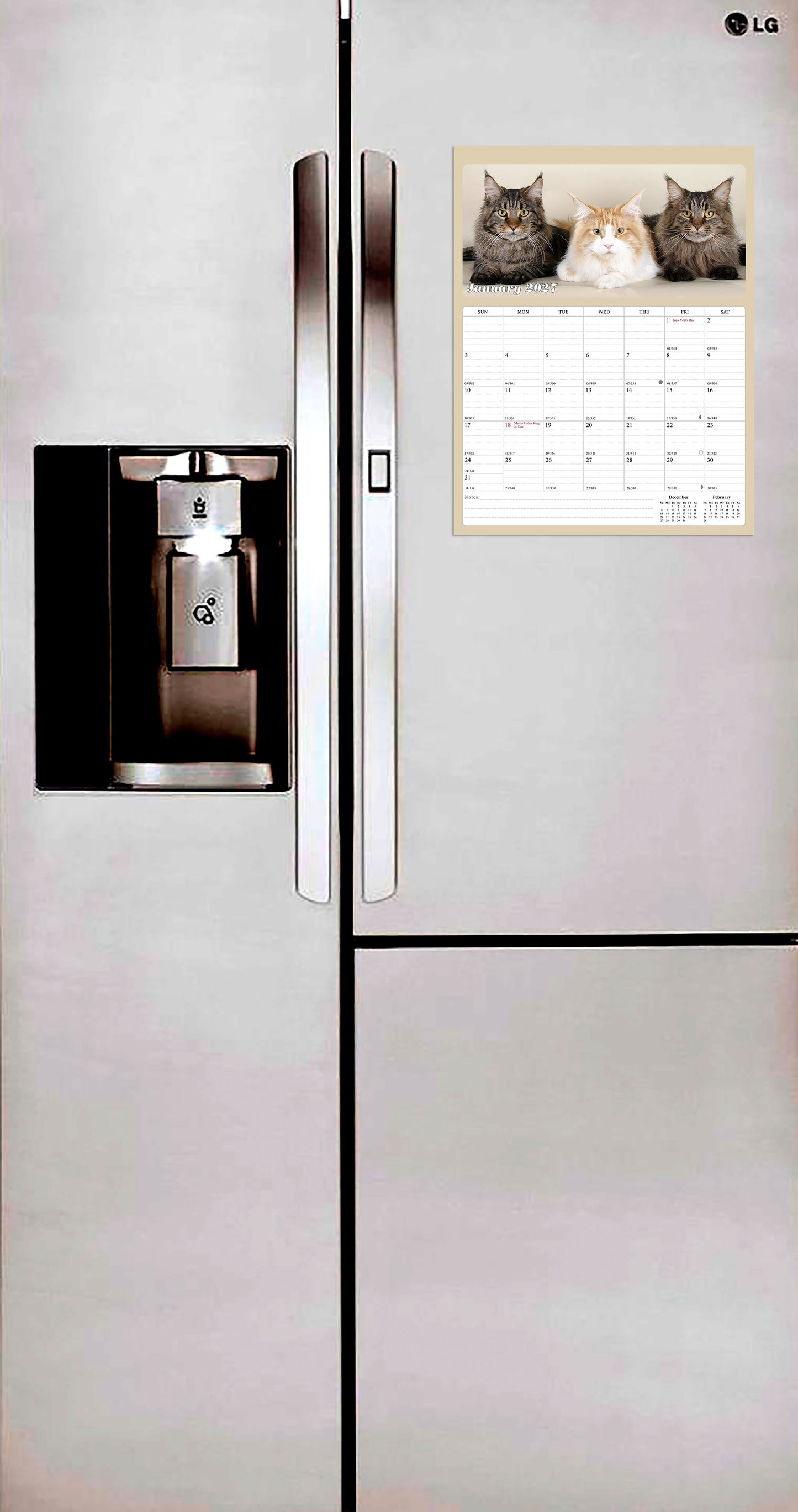 2026 - 2027 Calendar Magnetic Peel & Stick 18 Months Planner 8.5" x 11" Cats