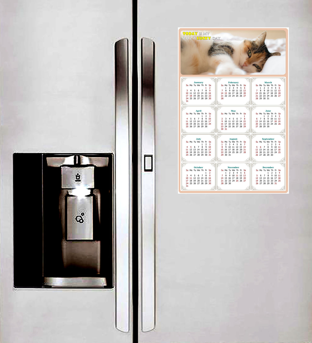 2027 Peel & Stick Calendar - Today is my Lucky Day Removable - Cat 04 (12"x 8")