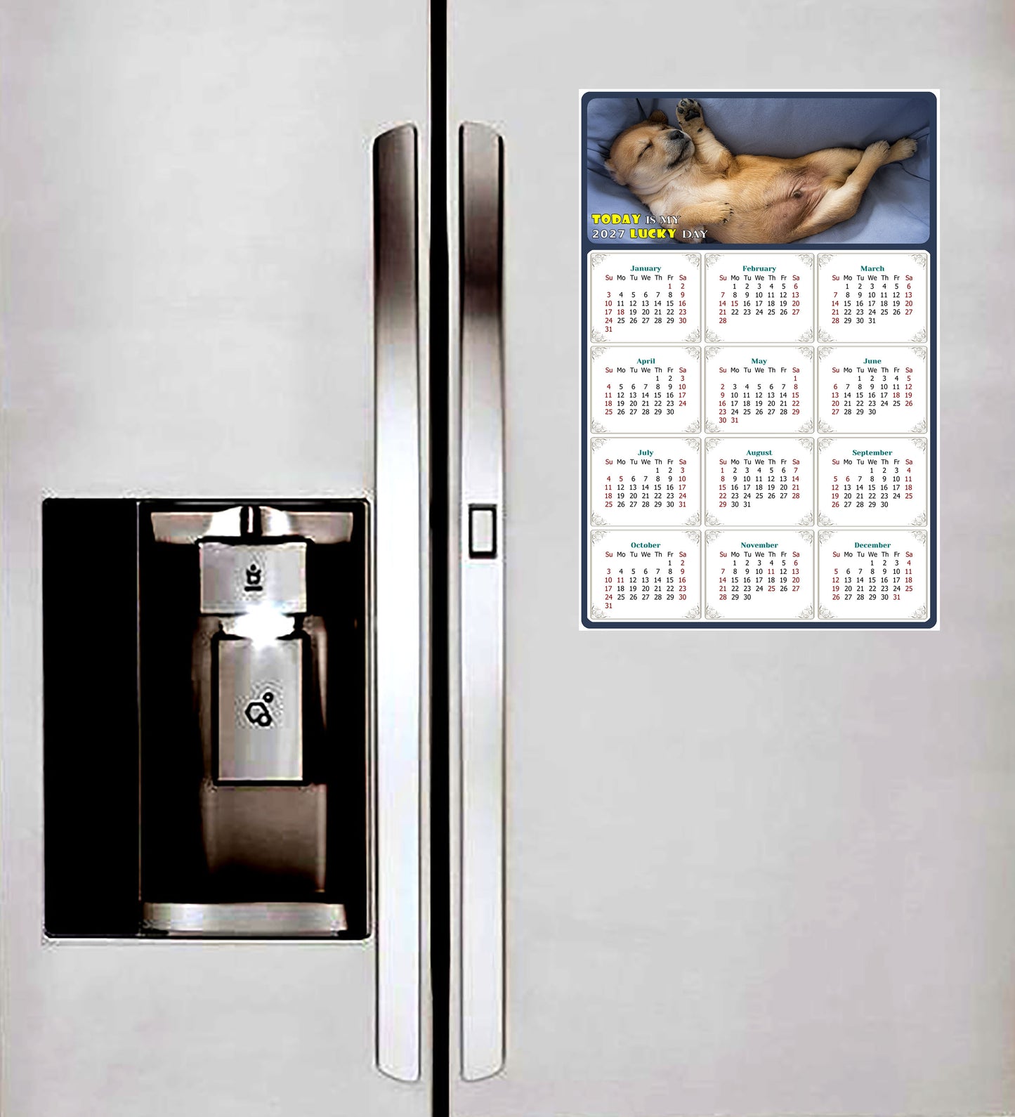 2027 Magnetic Calendar - Today is My Lucky Day (Fade, Tear, and Water Resistant)- Dogs Themed 013