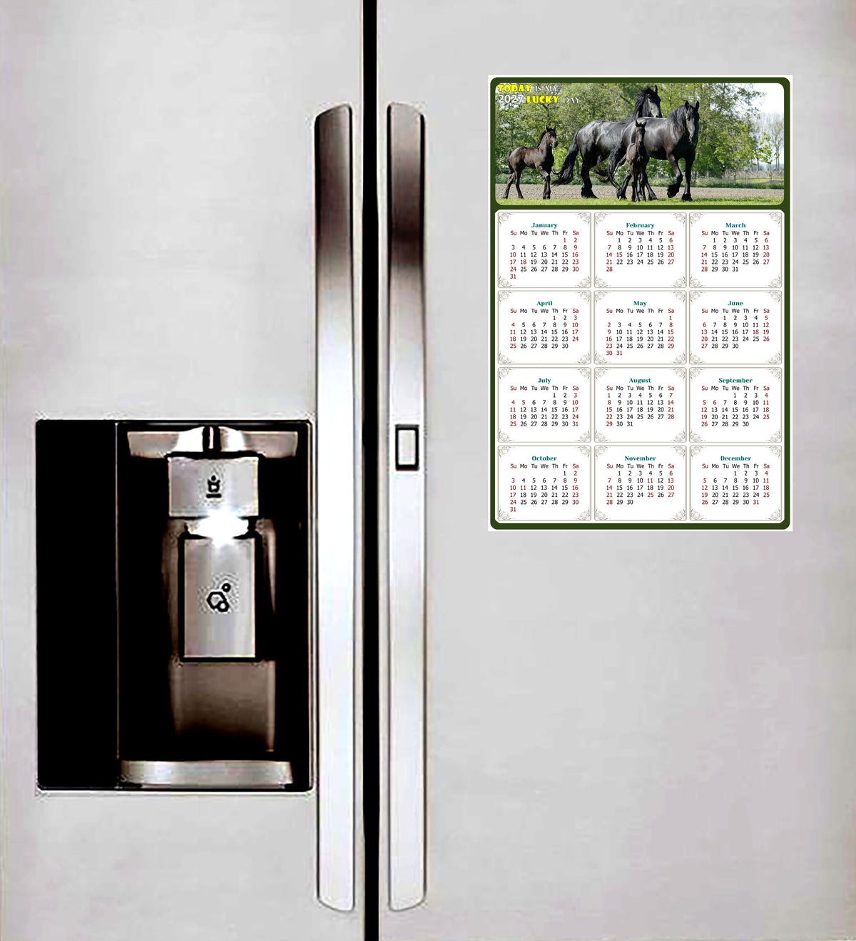 2027 Peel & Stick Calendar - Today is my Lucky Day Removable - Horses 05 (9"x 6")