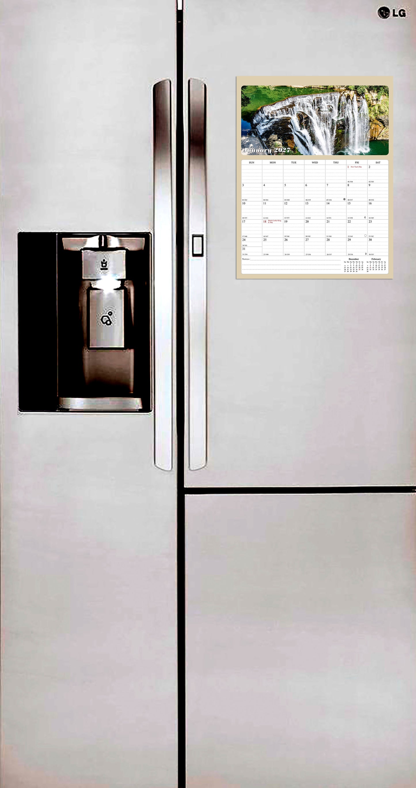 2027 Calendar Magnetic Peel & Stick 12 Months 8.5" x 11" Waterfalls