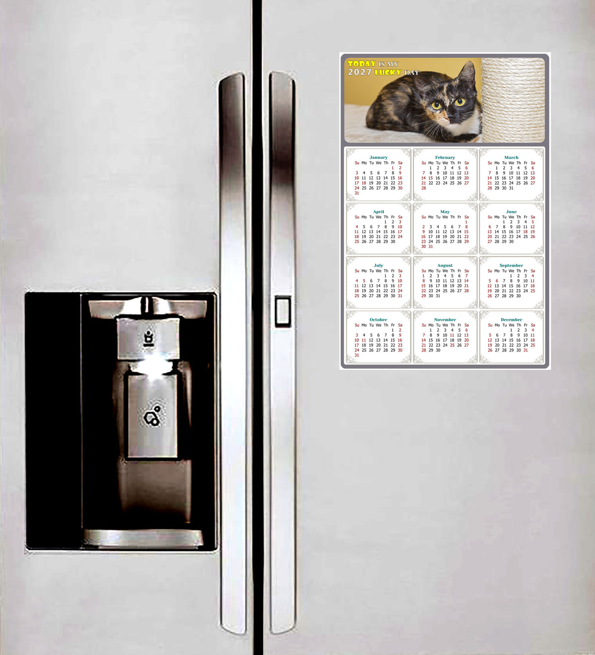 2027 Peel & Stick Calendar - Today is my Lucky Day Removable - Cat 024 (9"x 6")