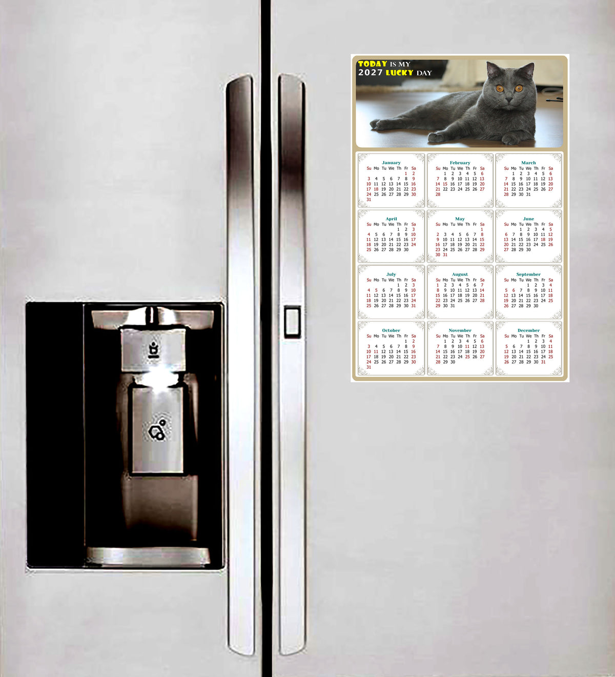 2027 Peel & Stick Calendar - Today is my Lucky Day Removable - Cat 014 (9"x 6")