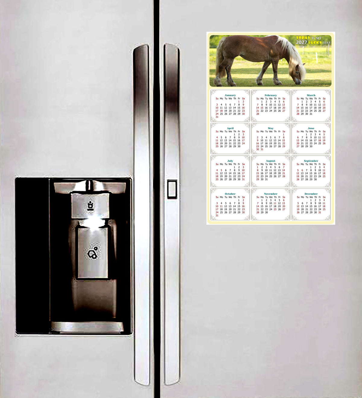 2027 Peel & Stick Calendar - Today is my Lucky Day Removable - Horses 016 (12"x 8")