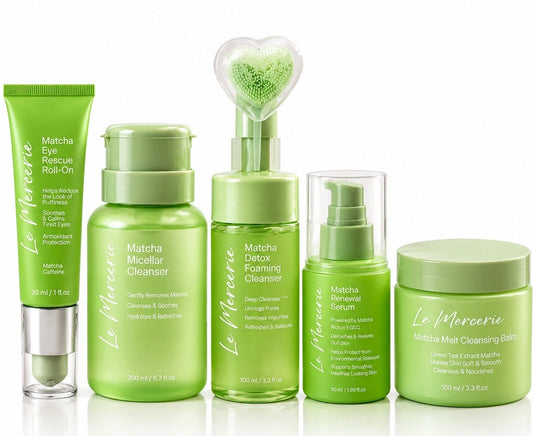 Le Mercerie Matcha 5-Pc Skincare Set: Balm, Micellar, Foam, Serum, Eye Roll-On
