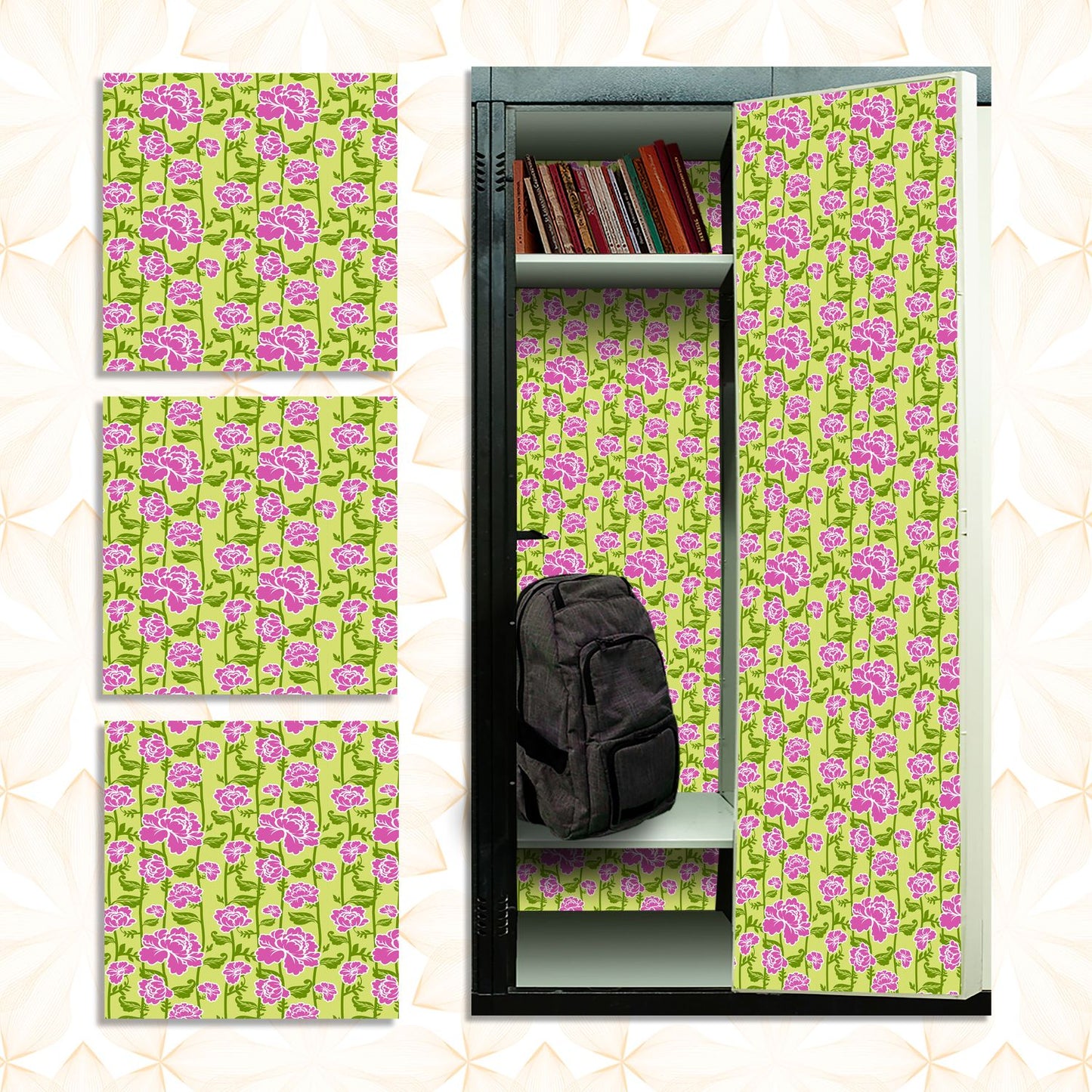 School Locker Magnetic Wallpaper - Pack of 12 Sheets - (Flowers) (vg 015)