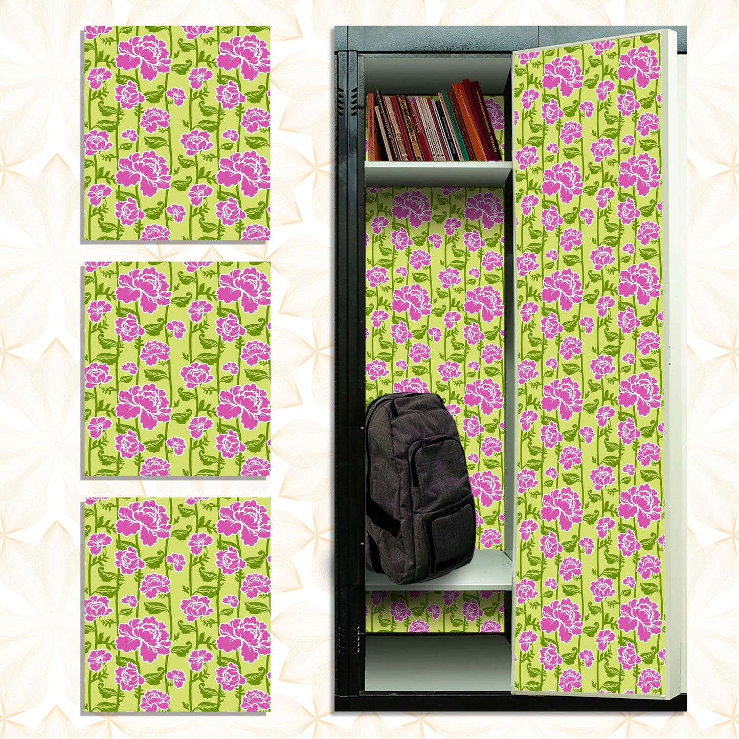 Magnetic Locker Wallpaper - Pack of 3 Sheets - (Flowers) (vg 015)