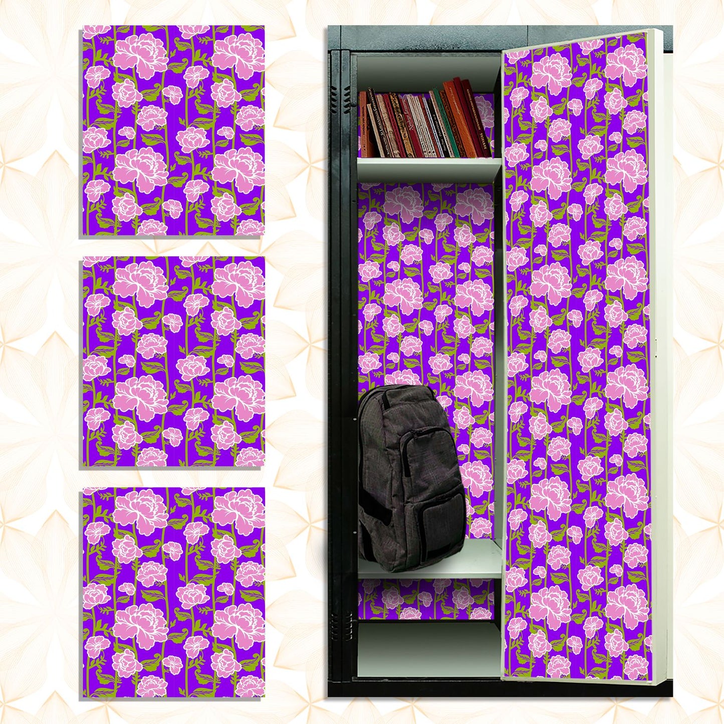 Magnetic Locker Wallpaper - Pack of 3 Sheets - (Flowers) (vg 016)