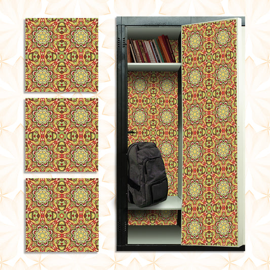 Deluxe School Locker Magnetic Wallpaper (Full sheet Magnetic) - Full Cover Standard Half Lockers - Trimmable, Easy Install, Remove & Reuse - Pack of 12 Sheets - (Yellow and Red Mandala vr30)