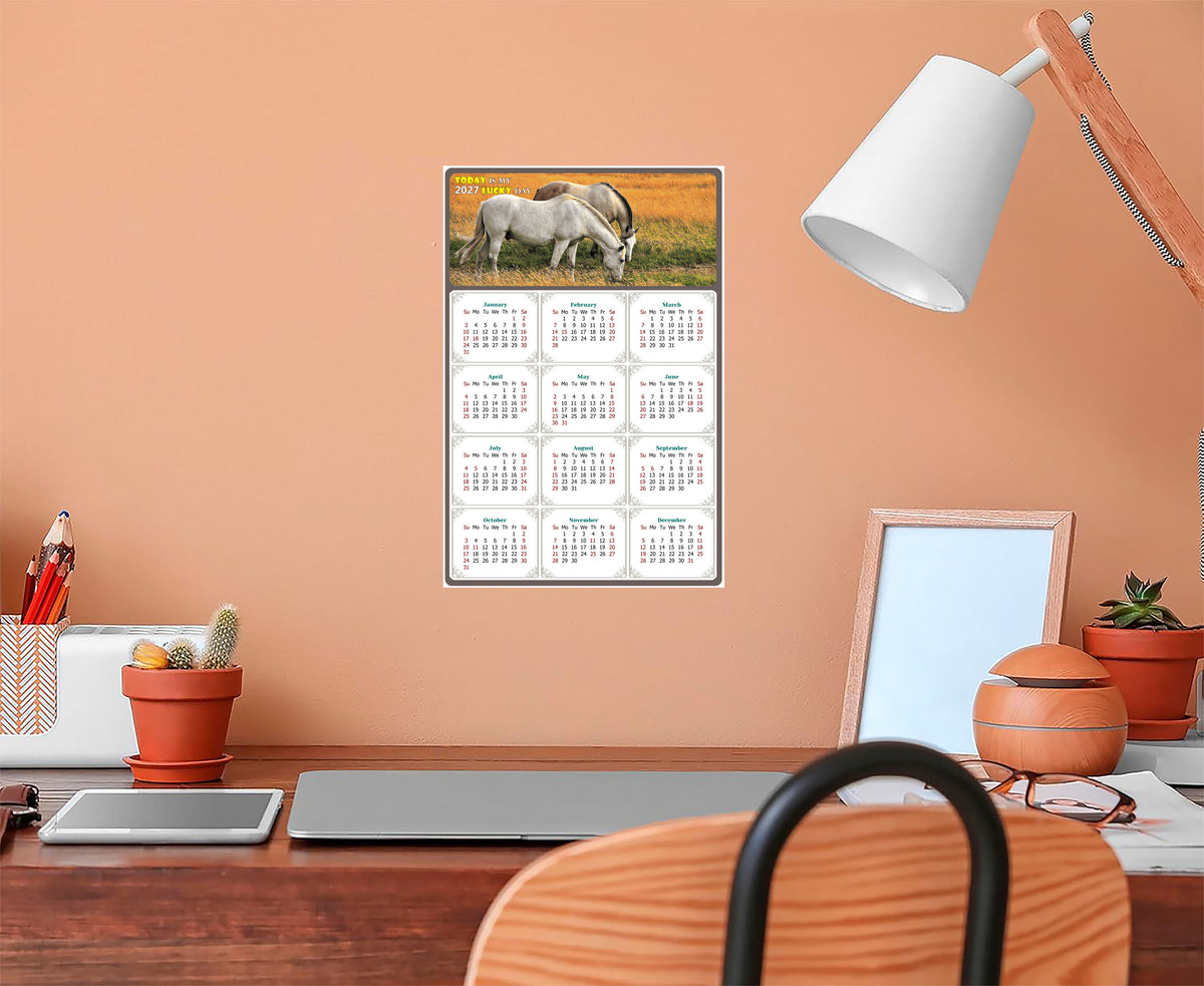 2027 Peel & Stick Calendar - Today is my Lucky Day Removable - Horses 013 (12"x 8")