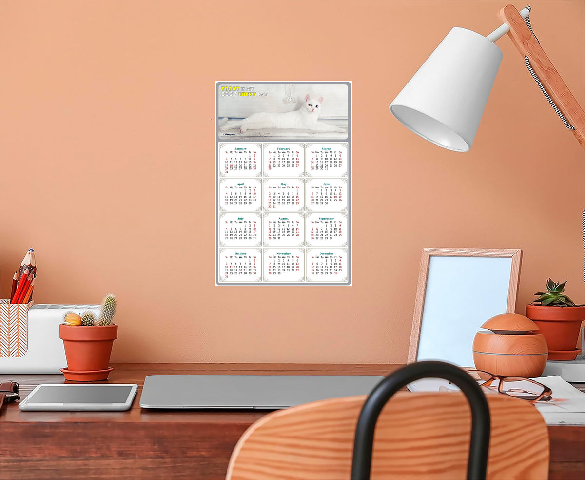 2027 Peel & Stick Calendar - Today is my Lucky Day Removable - Cat 06 (9"x 6")