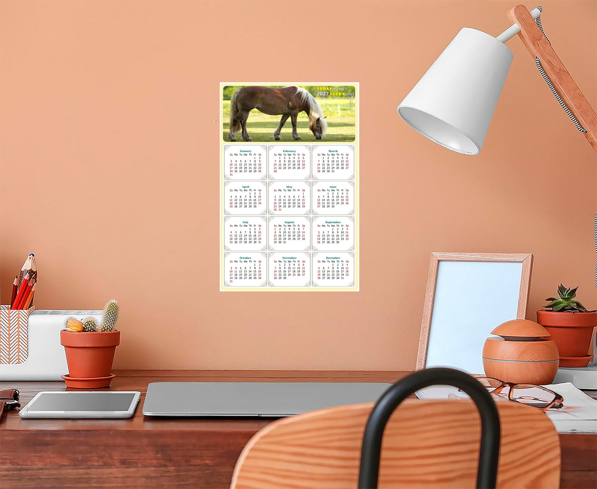 2027 Peel & Stick Calendar - Today is my Lucky Day Removable - Horses 016 (12"x 8")