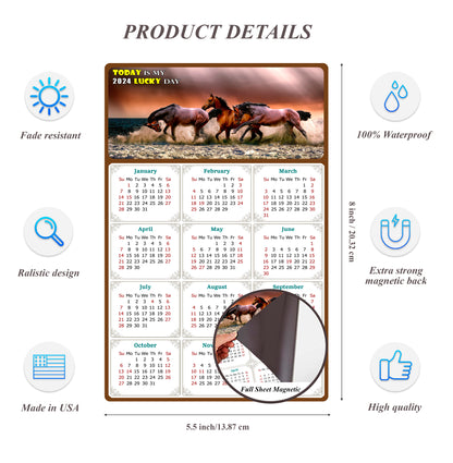 2024 Magnetic Calendar - Calendar Magnets - Today is my Lucky Day - (Fade, Tear, and Water Resistant) - Horses Themed 01